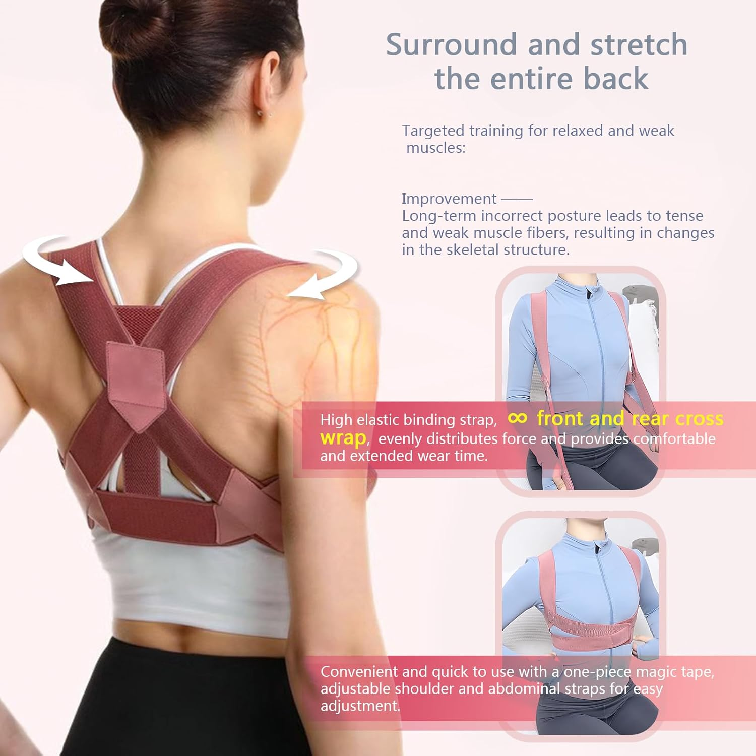 Back Brace for Women,Gather the Chest,Support the Back,Maintain an Upright Posture (Black, L) image number 3