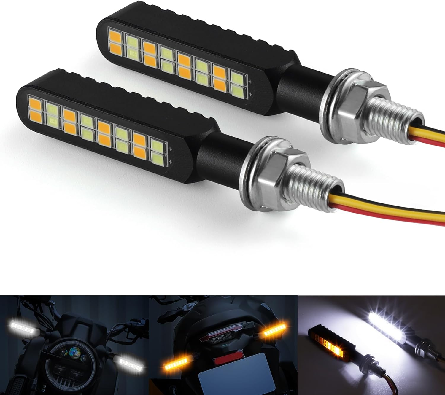 Ifunyled 2PCS Flowing LED Motorcycle Turn Signal Lights, Aluminum Alloy 12V Super Bright Motorbike Front Rear Blinkers Indicators for Harley Honda KTM Kawasaki Suzuki Yamaha - Amber, Black