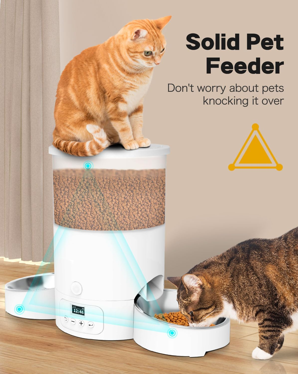 Automatic Cat Feeder for Two Cats - SURDY 3L Cat Food Dispenser Automatic with 2 Stainless Steel Bowls, 10S Meal Call Dual Power Supply and Timer Setting 12 Portions 6 Meals per Day for Cat & Dog image number 4