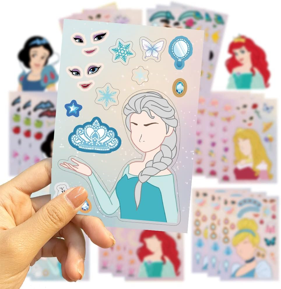Princess Stickers for Kids, 24 Sheets Make Your Own Princess, Girls Make a Face Stickers, Classroom Rewards, Art Craft Party Supplies - Princess image number 3