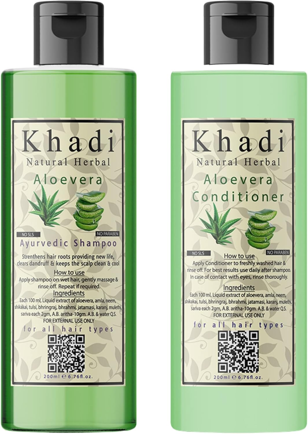 Khadi Natural Herbal Paraben Free Amla-Bringraj Shampoo and Aloevera Conditioner Combo Pack (Each 200 Ml) image number 1