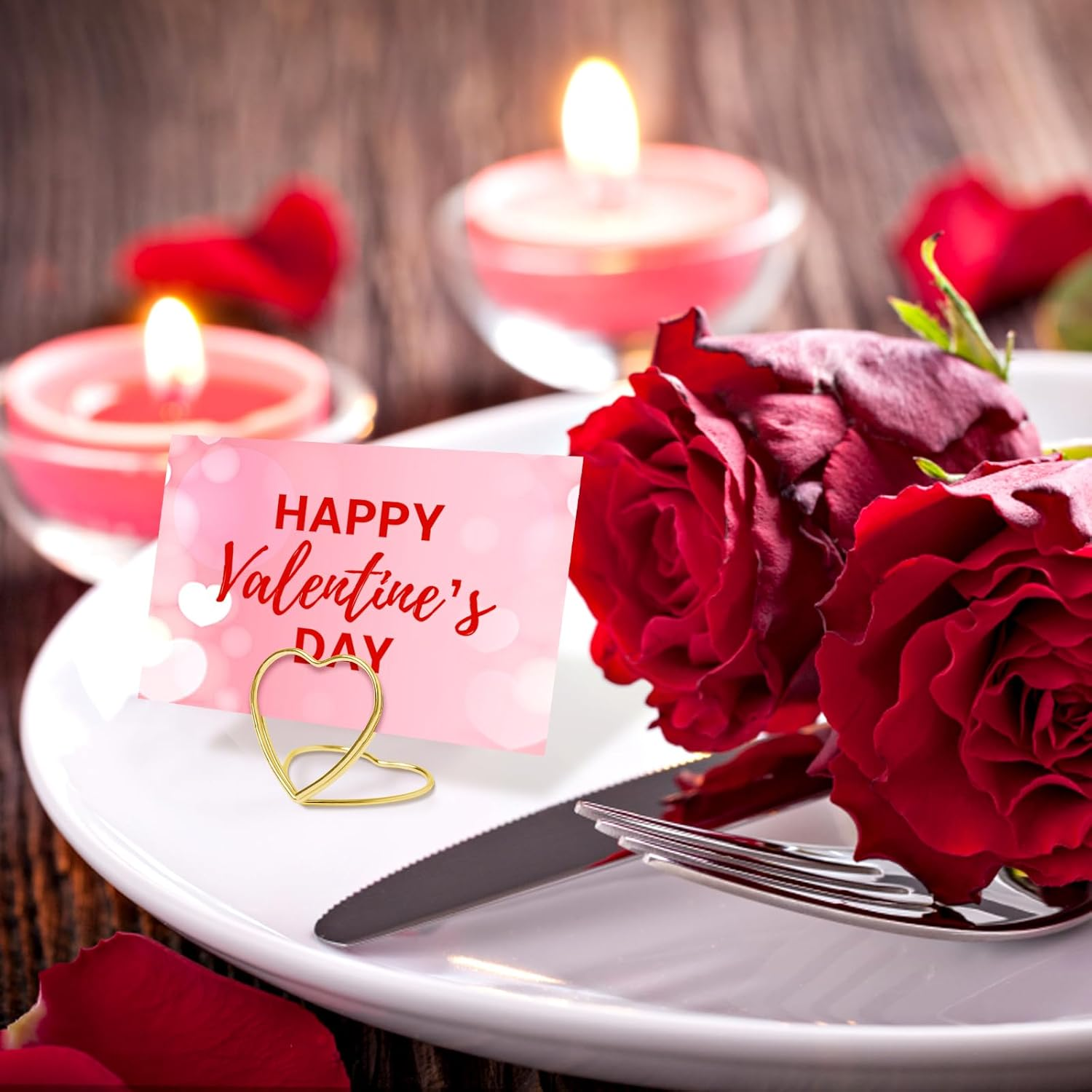 Qfeley 36 Pcs Gold Place Card Holders Table Number Holder Wedding Table Card Holders Name Card Holder Metal Place Setting Holder for Wedding Table Setting (Heart)