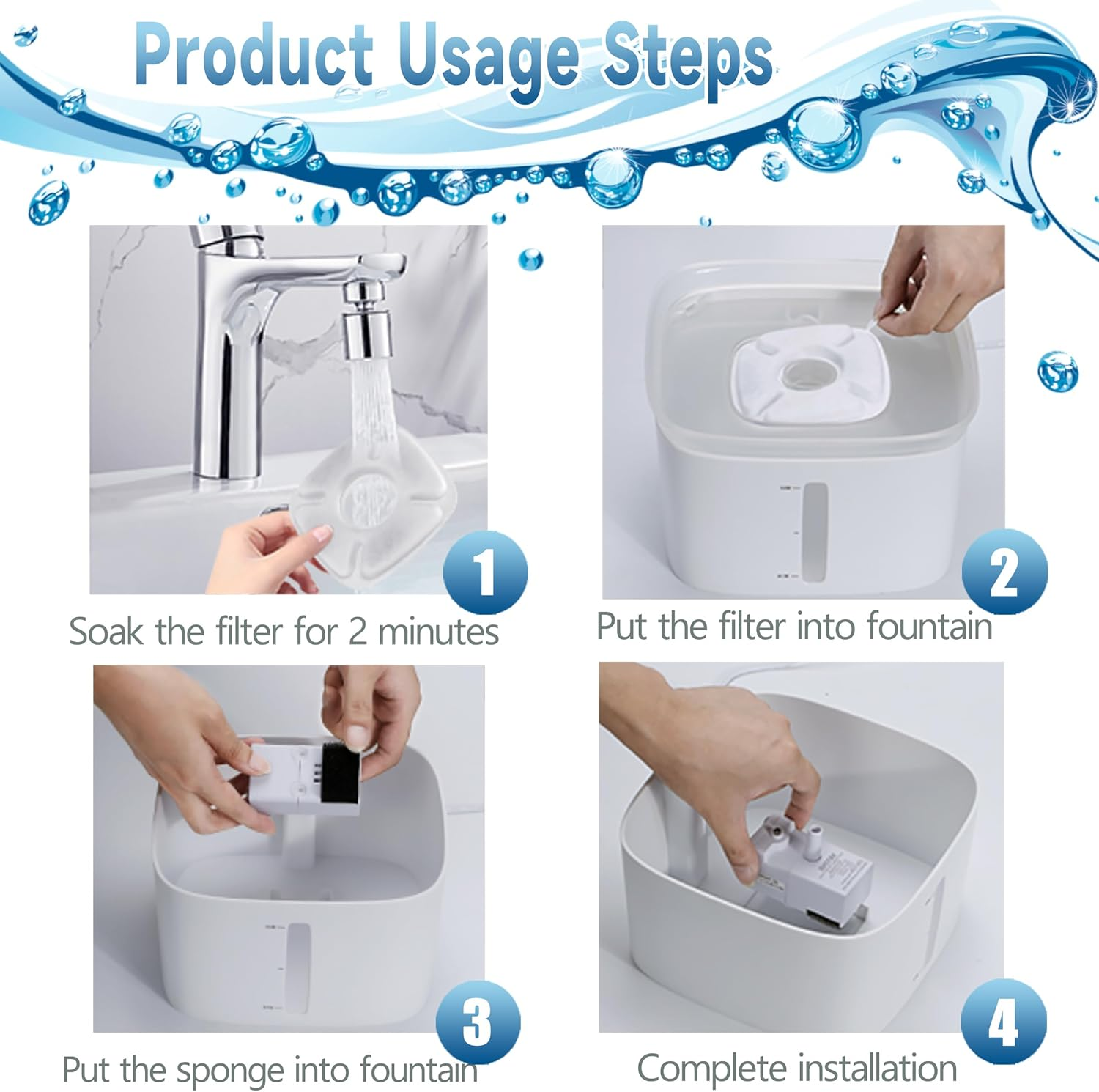 18 Pcs Cat Fountain Filters Replacement Compatible with VEKEN 95Oz/2.8L, 67Oz/2L, 135Oz/4L Pet Fountain image number 5