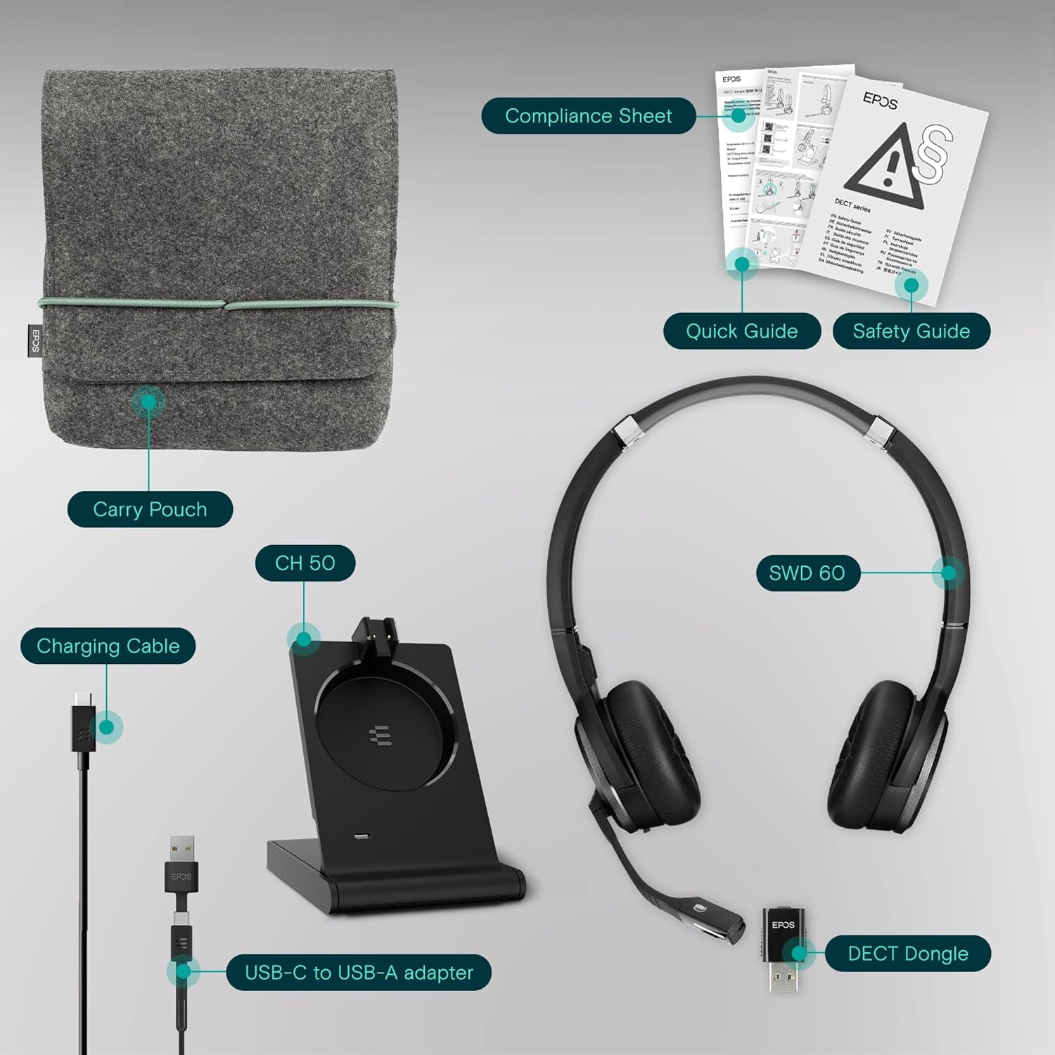 EPOS Impact 5000 Go MS Stereo - Professional DECT Wireless Stereo Headset with Noise Cancelling Microphone, Microsoft Teams Certified, 135 M Range, Foldable Charging Station & USB-A Dongle image number 6