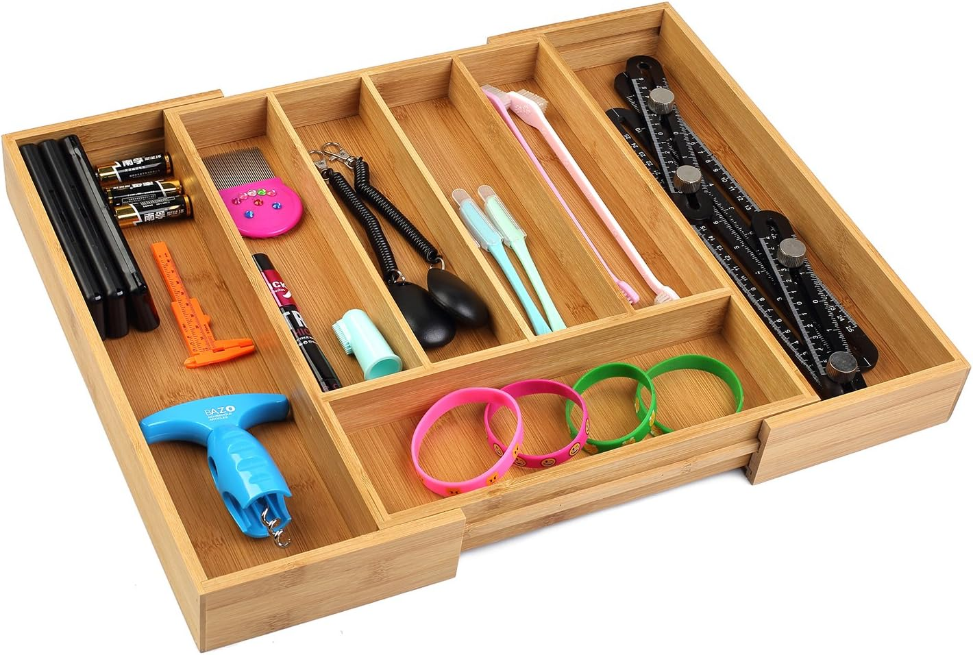 Utoplike Bamboo Expandable Cutlery Organizer Tray, Kitchen Drawer Organiser, for Silverware, Flatware, Utensils, Cutlery, Accessories or Gadgets (Natural) image number 3