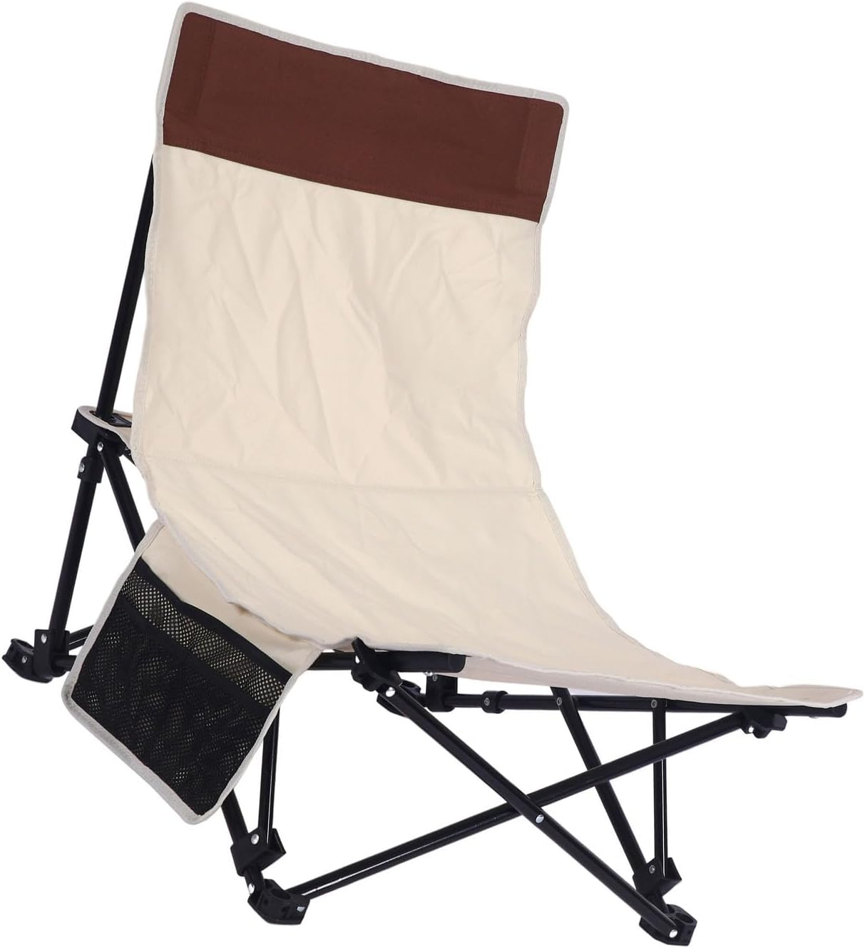 Reclining Back Beach Chair, Rugged Beach Chair Multifunctional Durable for Patio - Black image number 4