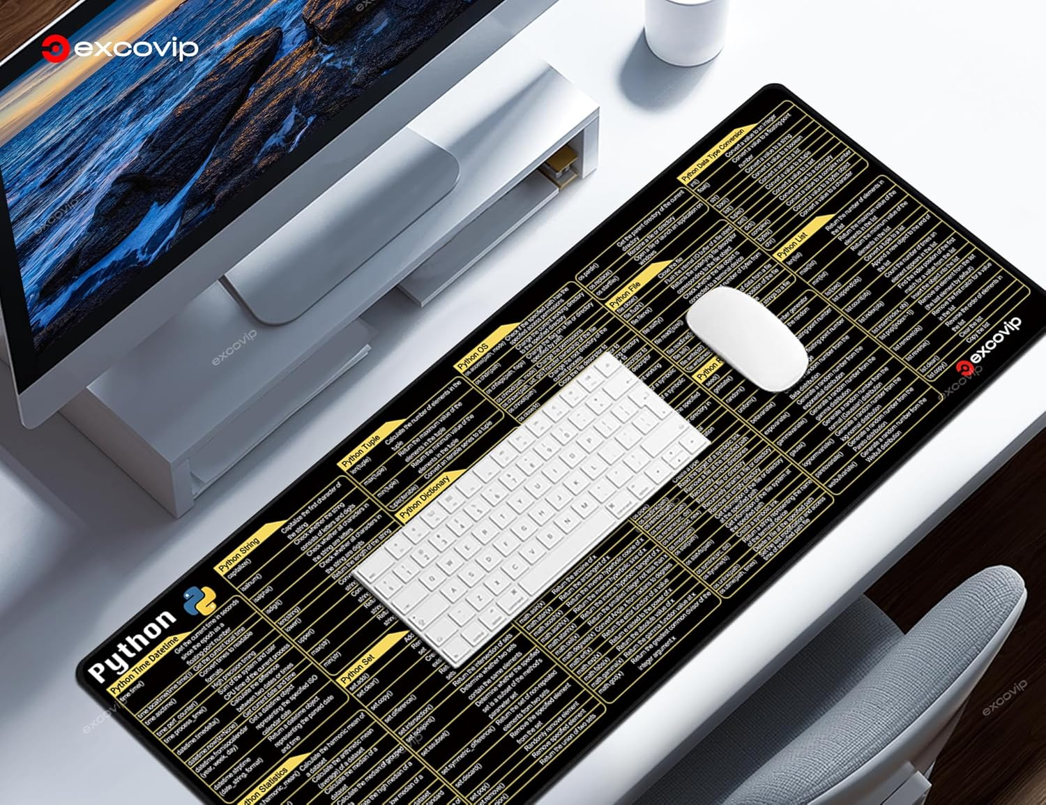 Excovip Python Commands Shortcuts Mouse Pad -80X30X0.2 Cm Extended Large Cheat Sheet Mousepad PC Office Spreadsheet Keyboard Mouse Mat with Non-Slip Base0306 - Fot Java image number 2