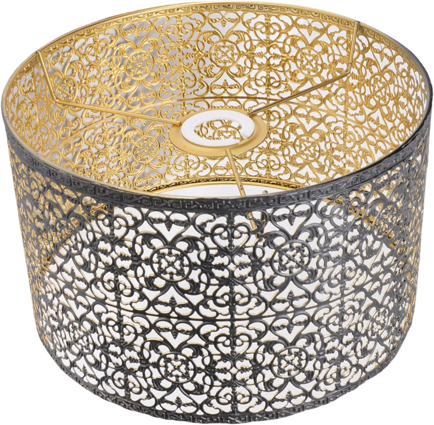 Metal Lampshade, round Lamp Shade Fits Both E27 and E14 Bulb Bases, Elegant Black and Gold Drum Lampshade with Hollow Carved Pattern for Table Lamps, Floor Lamps, Pendants image number 4