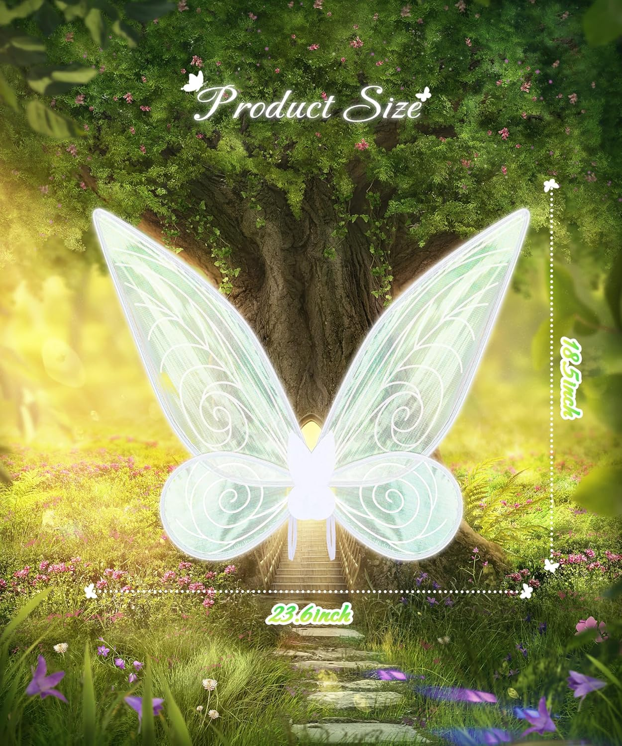 2Pcs Adult Fairy Wings, Sparkling Sheer Butterfly Wings for Adults, Kids, Girls, Women - Birthday Halloween Costume Dress Up image number 4