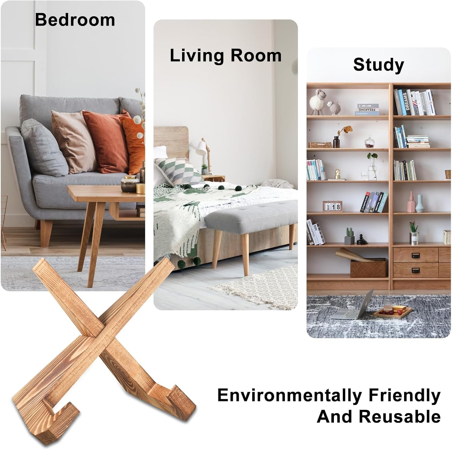 Cookbook Stand Wooden Cookbook Holder Solid Wood Recipe Book Holder Farmhouse Cook Book Stand Rustic Display Stand Kitchen Counter Decor for Cooking Reading Hands-Free Tablet image number 6