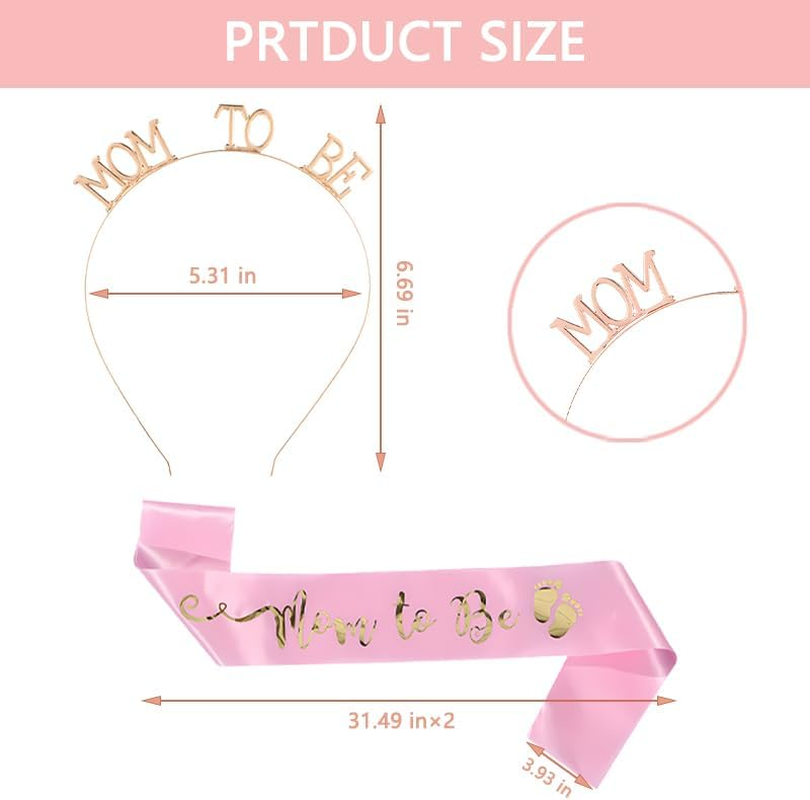 Mom to Be Crown Baby Shower Sash for Mommy Mom to Be Headband and Sash Gender Reveal Decorations for Party Pregnancy Announcement Photo Props