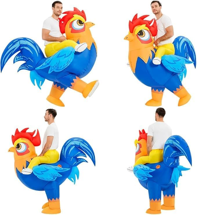 Adult Inflatable Chicken Costume Ride on Blow up Rooster Suit Funny Halloween Costume for Men Women Party Cosplay image number 2