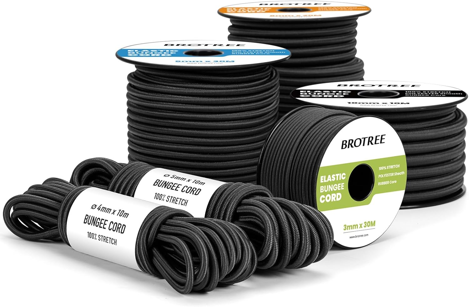 Brotree Bungee Cord Elastic Shock Cord 5Mm X 10M Bungee Rope Heavy Duty for Trailer, Tarpaulin, Tent Pole, Kayak and Backpack - White&Black
