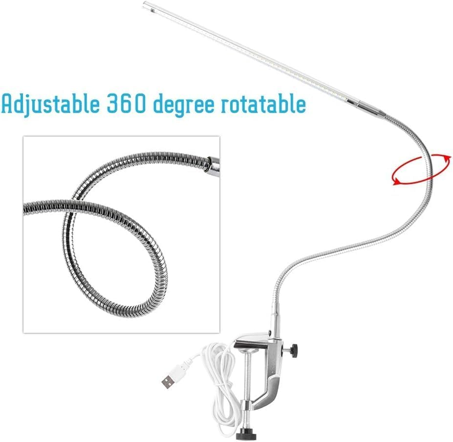 Desk Light with Clamp, USB LED 8W Clip Nail Desk Lamp Eye Care Flexible Gooseneck 360&deg; Clamp Light for Manicure Reading Eyebrow Office Tattoo (Beads) image number 4