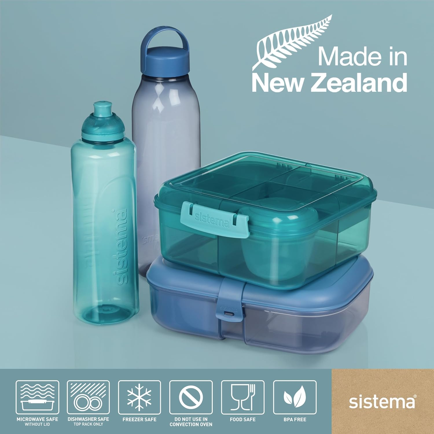 Sistema Ocean Bound Plastic Slide N Snack Container | 445 Ml Food Container with Compartments | Bpa-Free | Teal or Blue (Colour Not Selectable) image number 5