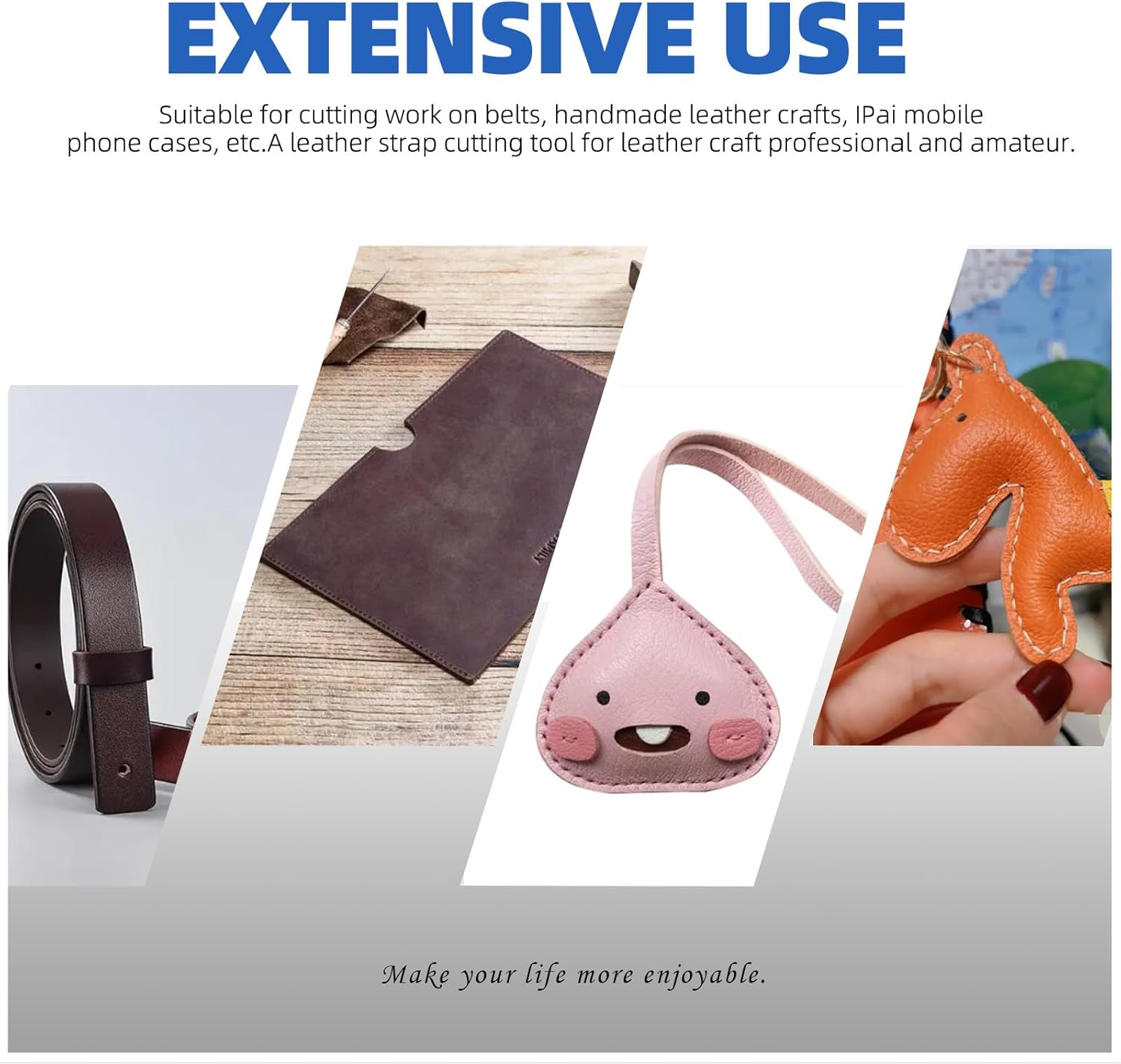 Glarks Belt Hand Cutting Tool with Aluminium Handle, Black Leather Strap Cutter, Strip Gauge Tool for Leather Craft image number 4