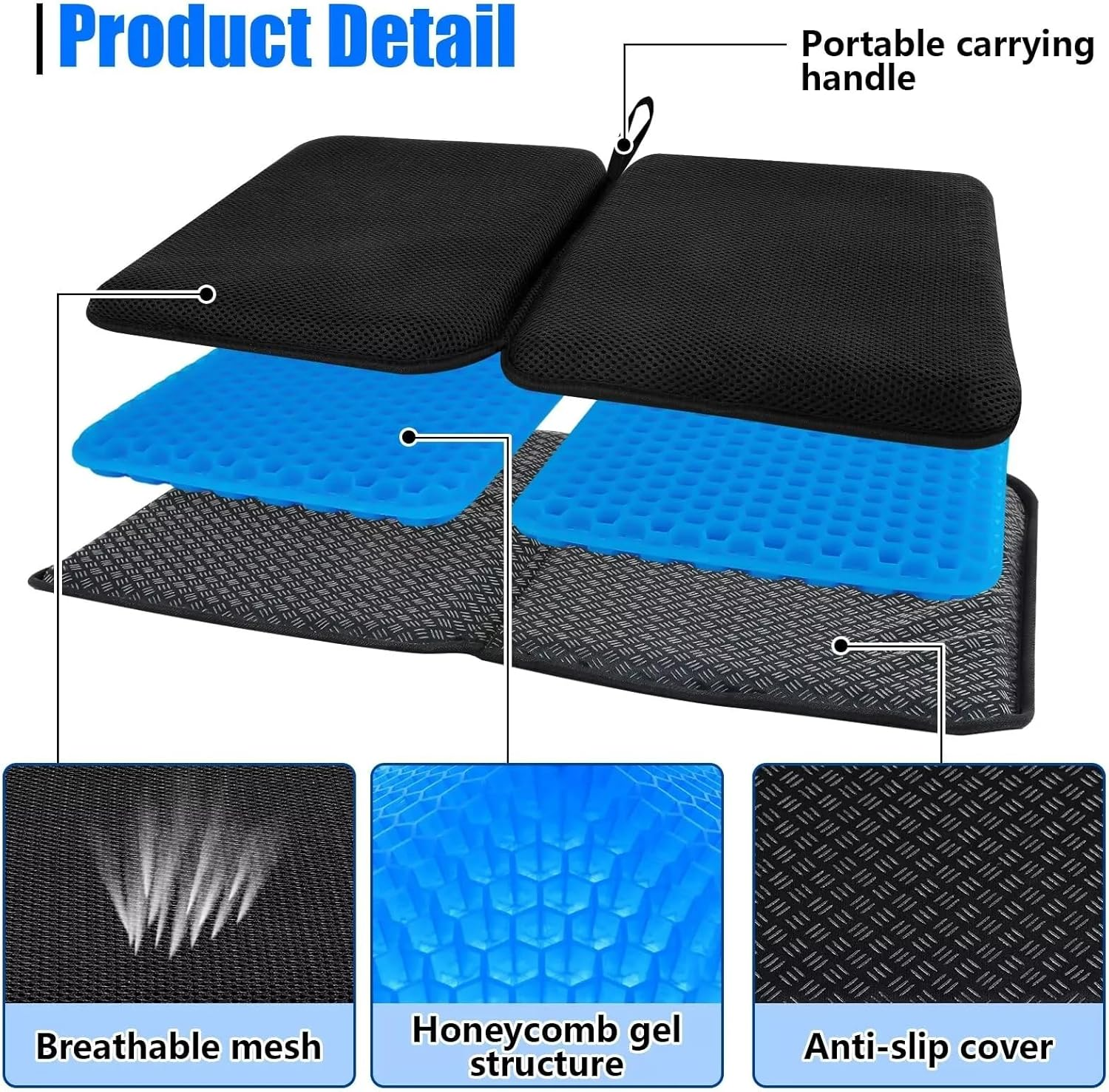 Portable Gel Seat Cushion，Foldable Office Chair Cushion，Car Seat Cushion for Long Sitting Pressure Relief，Tailbone Cushion for Office Chair Car Stadium Airplane Travel, Sciatica, Tailbone Pain Relief image number 3