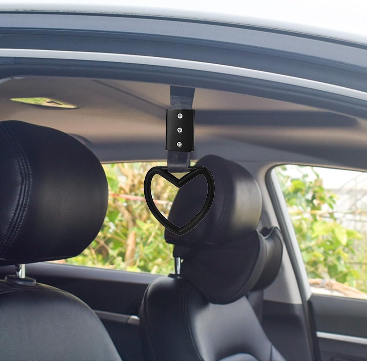 GLSOWEE 2PCS Heart-Shaped Car Handle Straps, Auto Grap Handle Warning Pull Ring, Heart Decor for Car, SUV, Subway, Bus - Light Pink image number 3