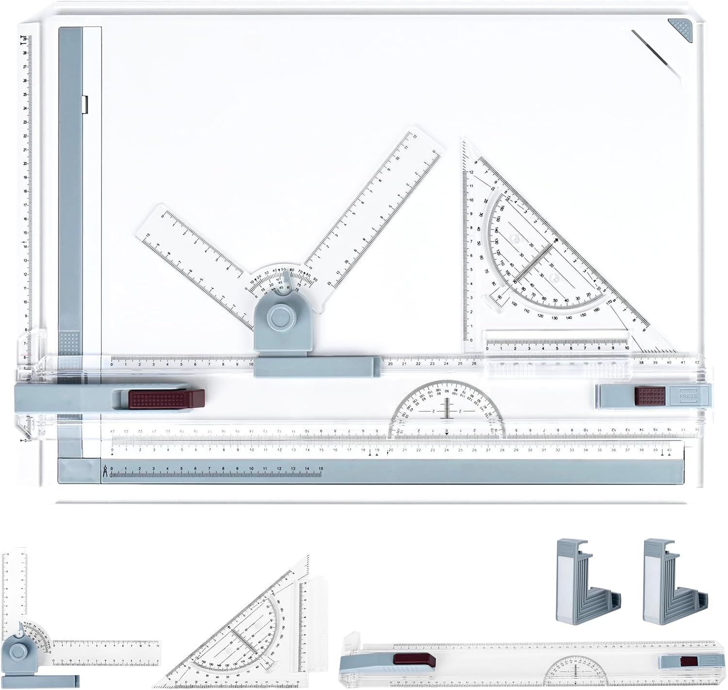 SOCROTO A3 Drafting Board Multifunctional Portable Drafting Table Graphic Architectural Sketch Portable Drafting Board with Clear Rule Parallel Motion and Angle Adjustable Measuring System image number 4