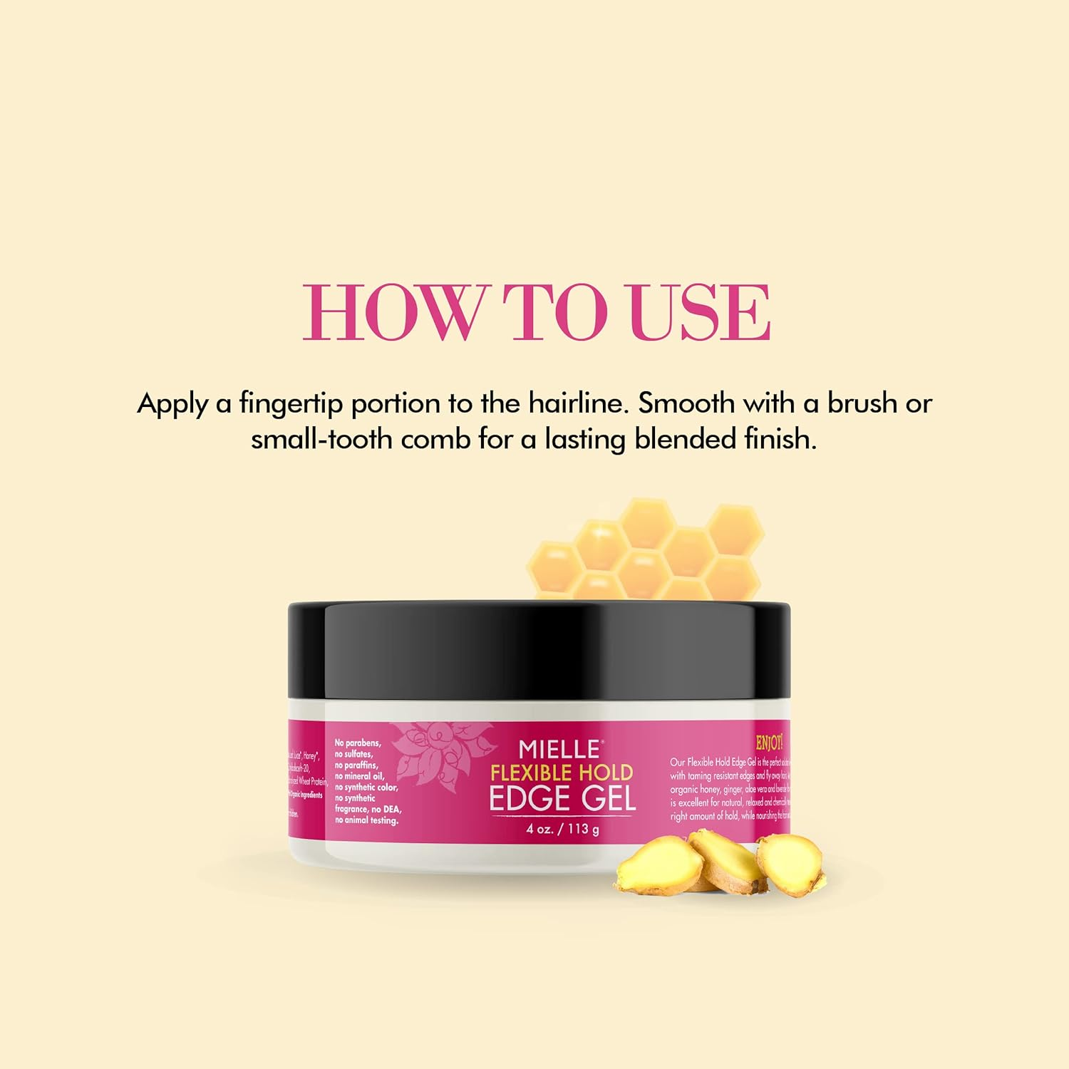 Mielle Organics Honey & Ginger Edge Control Gel - Strong Hold Hair & Edge Gel for Women & Men - Infused with Aloe, Honey, Ginger & Babassu Oil to Encourage Nourished, Healthier Hair (4 Fl Oz)