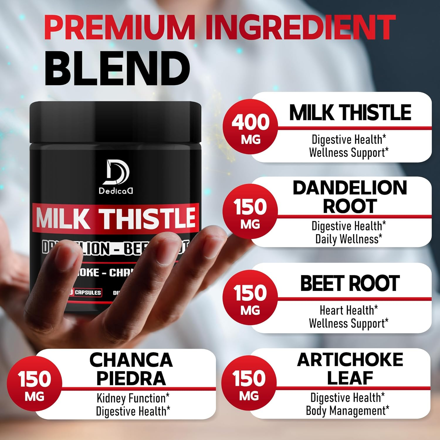 7000Mg Milk Thistle Capsules - 5In1 with Dandelion, Beet Root, Artichoke & Chanca Piedra - 90 Capsules for 45 Servings image number 4