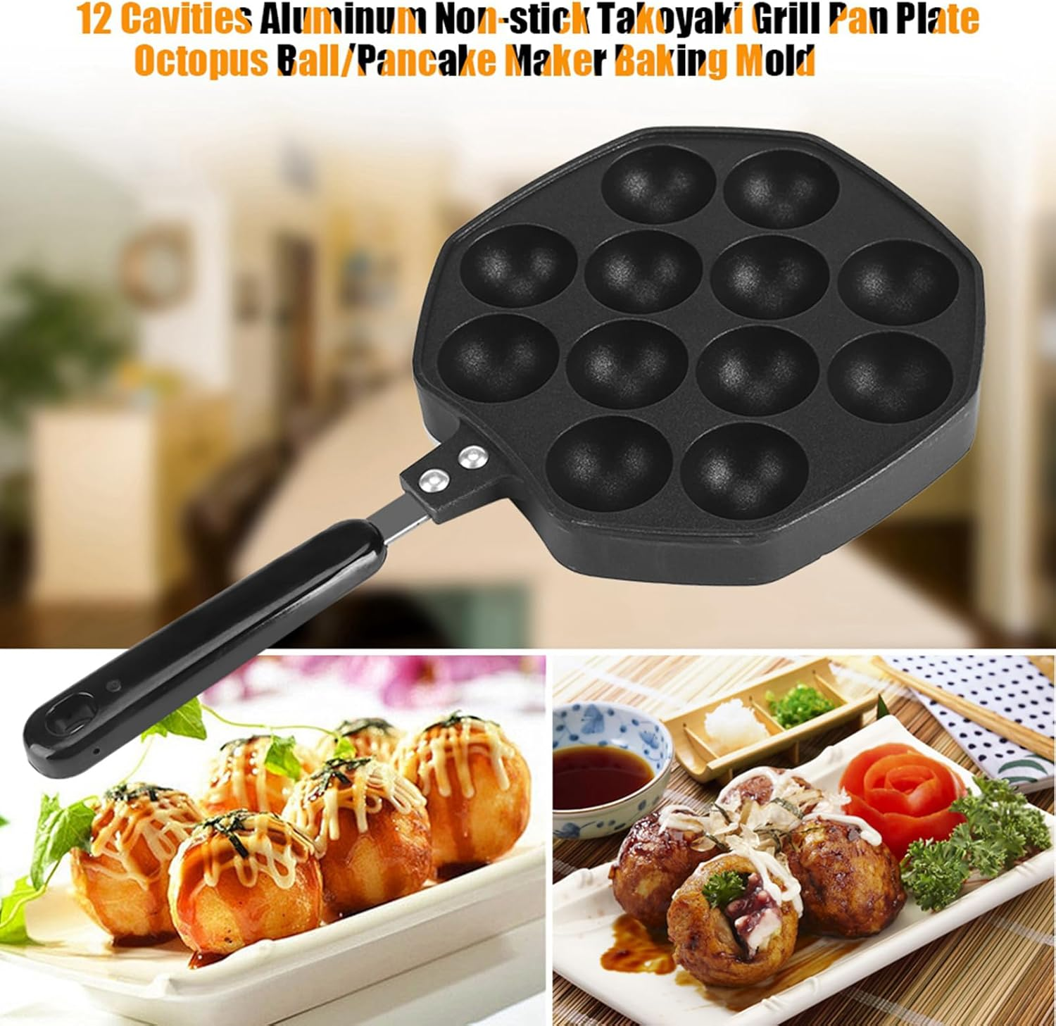 Omabeta 1PCS 12 Cavities Takoyaki Grill Pan, 4 &times; 4Cm per Hole, Non Stick Aluminum Japanese Takoyaki Pan,Cooking Plate Grill Plate for Takoyaki Octopus image number 5