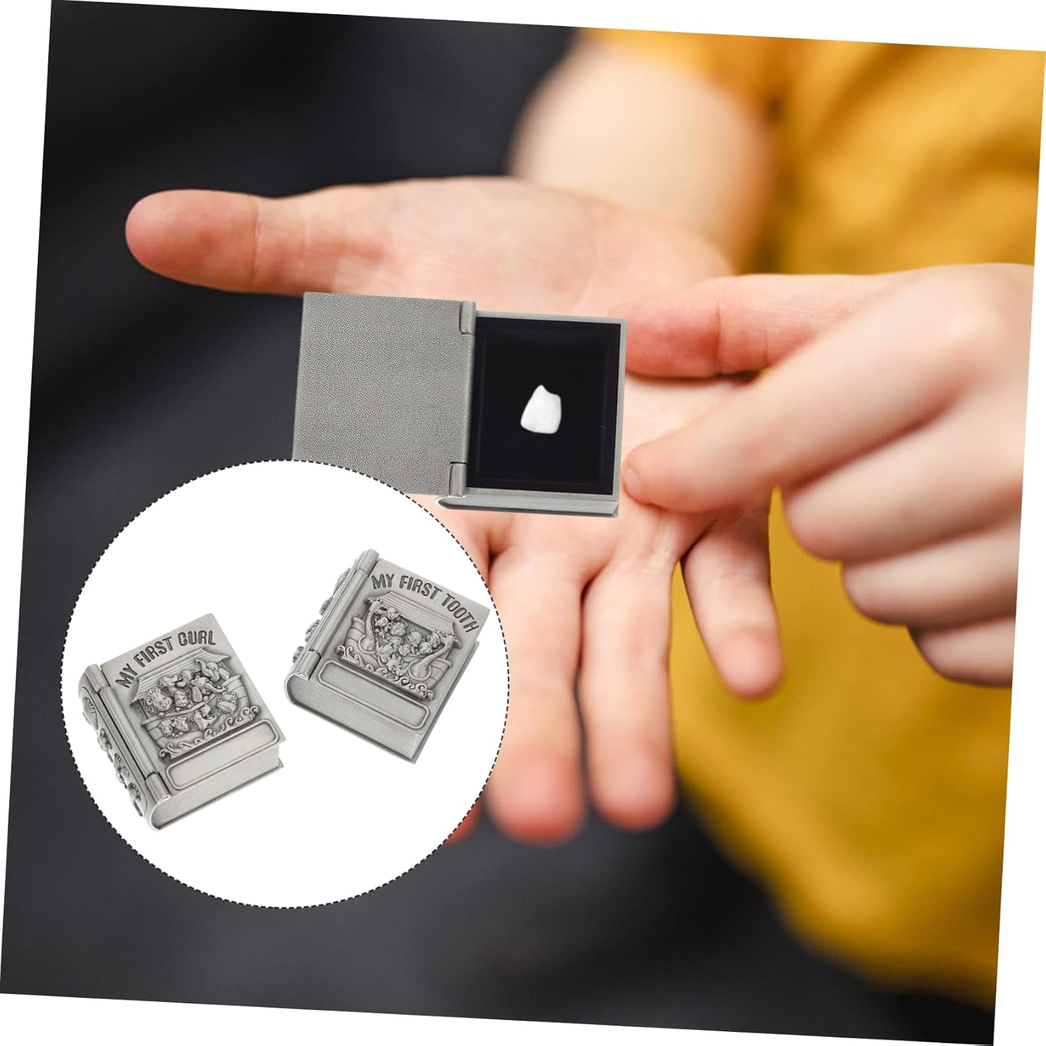 Toddmomy 2 Pcs Baby Teeth Keepsake Boxes Silver Tooth Storage Cases for Kids Retro Treasure Chest Design