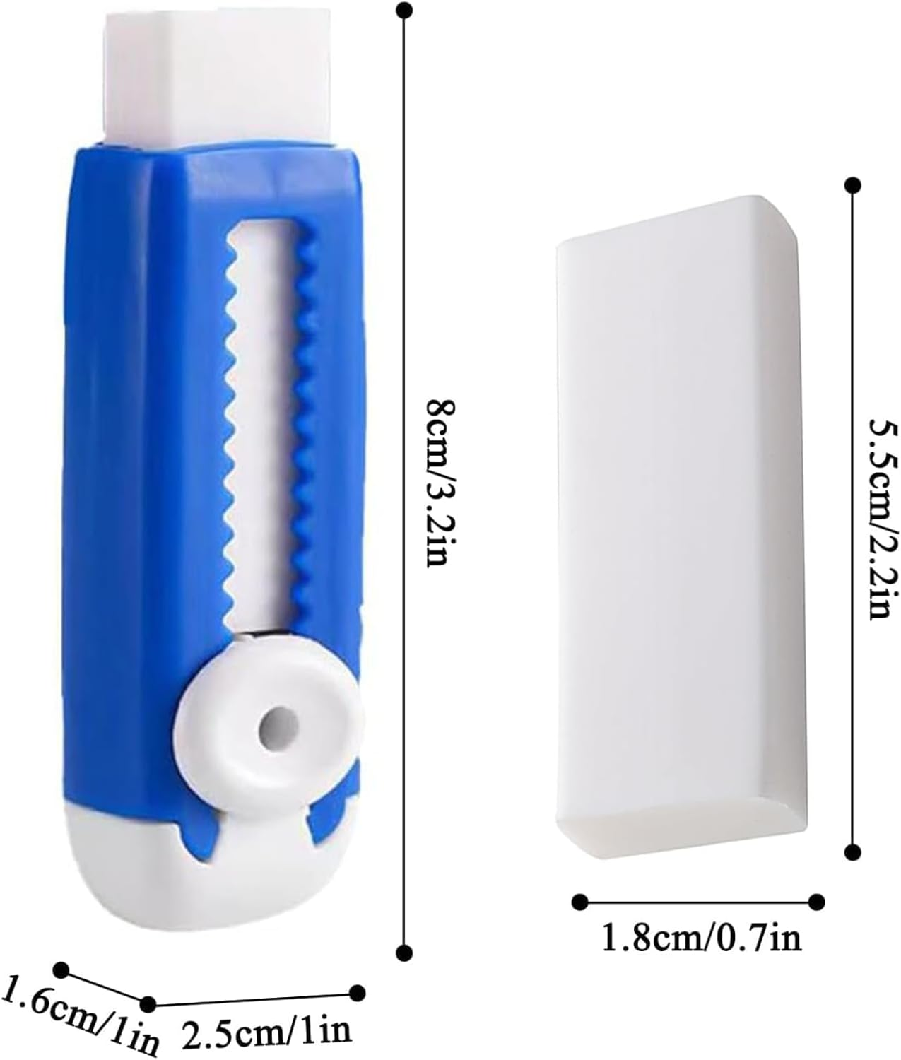 4+1Pack Rubber Erasers Sliding Retractable Eraser, Assorted Soft Colors Pastel Erasers Push Pull Aesthetic with for Students Kids, School Office Home Supplies (Blue and White)