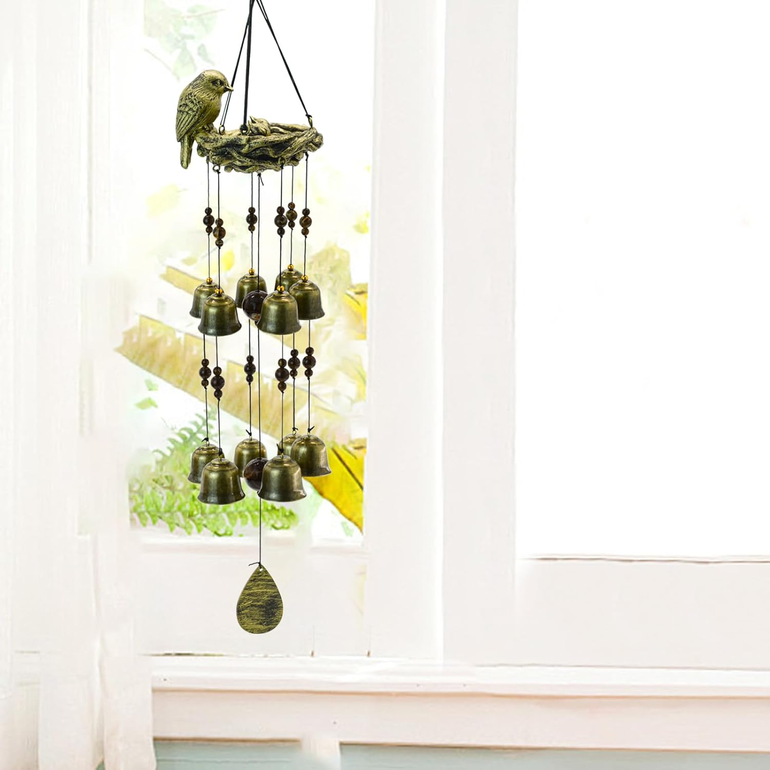 Mrmrkura Bird Nest Wind Chime, Bird Windchimes with 12 Bells for Glory Mothers Love Gift Decorative Hanging Bells for Outdoor Garden Backyard Home Decor image number 2