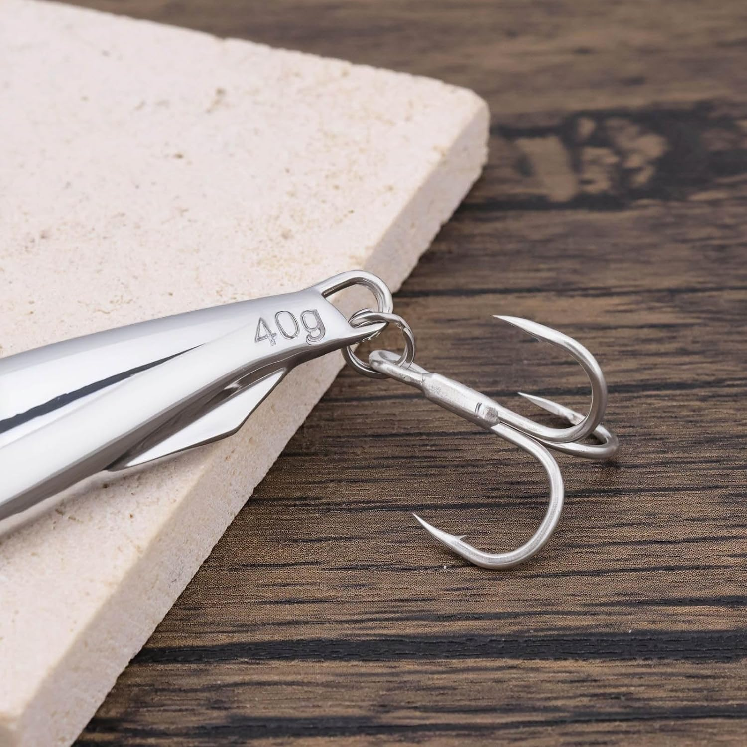 YINETTECH 2Pcs 40G Fishing Lure Metal Casting Jig with Trebles Hooks Metal Fishing Lure for Mackerel Cod Bass Sea Freshwater Fishing Chrome image number 2