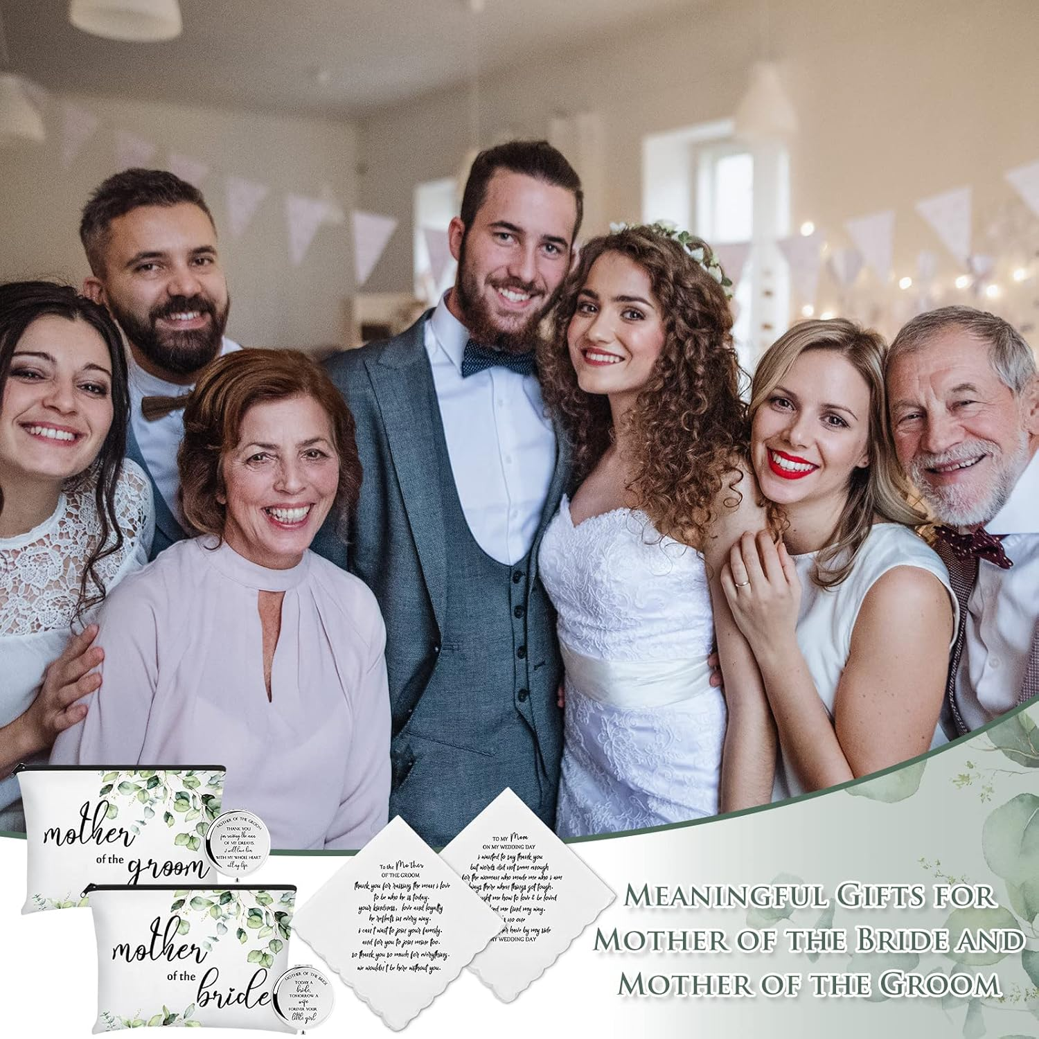 6 Pack Mother of the Bride Gifts Mother of the Groom Gifts Set Includes 2 Leaves Cosmetic Bag 2 Makeup Mirror 2 Mom Handkerchief for Mothers in Law at Wedding Engagement Anniversary Wedding Day Gift image number 4