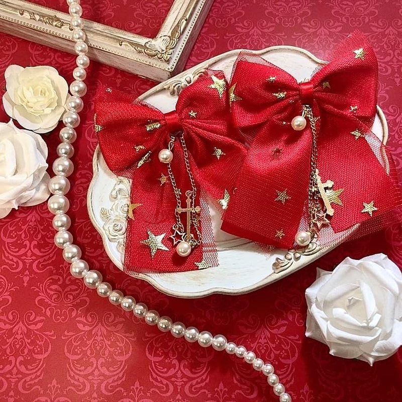 Ribbon Clip, Hairpin, Sore Bit, Decoration, Set of 2, Red, Red image number 1