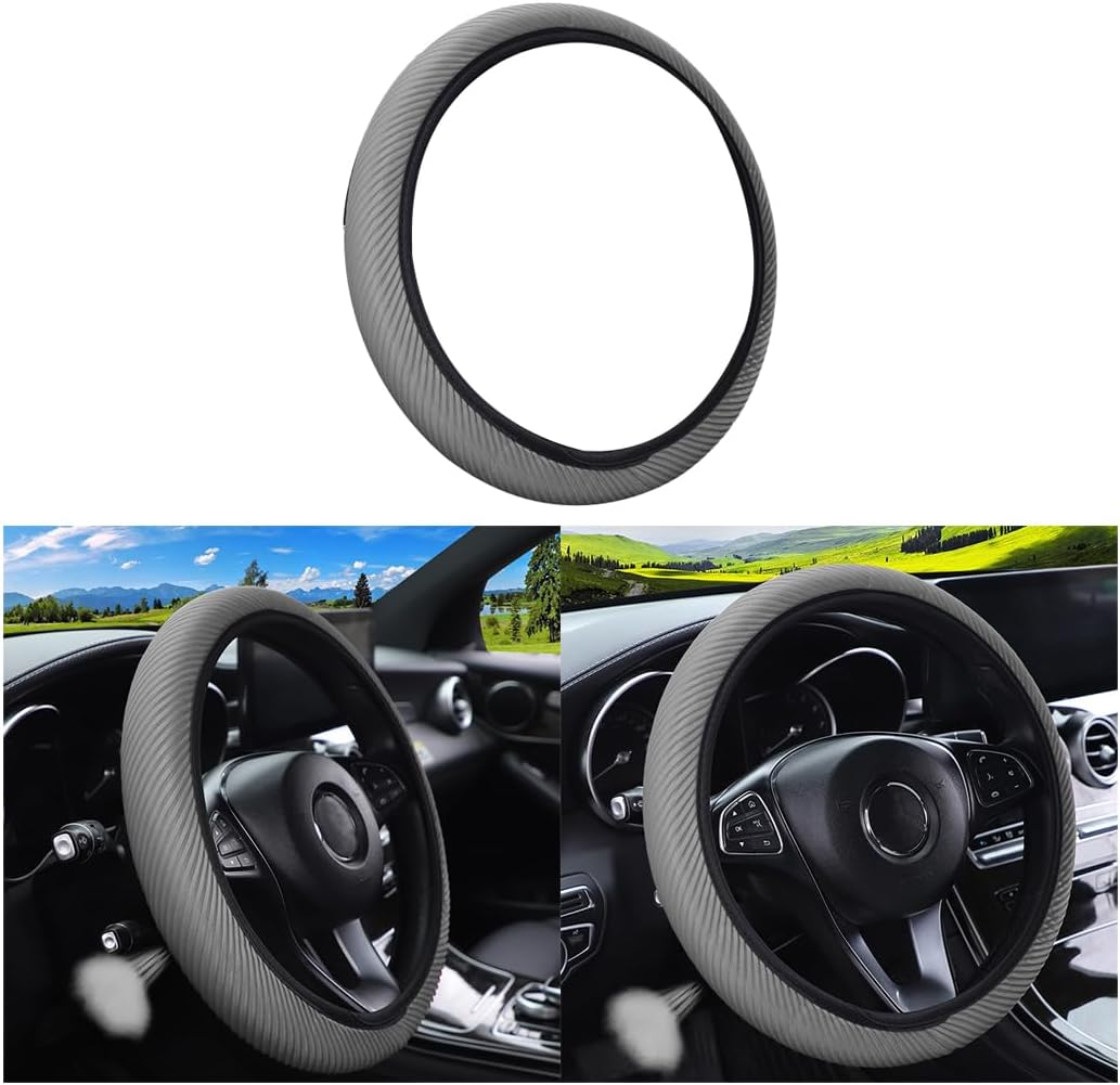 Loyaforba Car Steering Wheel Cover, Breathable Striped Mesh Auto Steering Wheel Protector, Universal Elastic Anti-Slip 15 Inch for Men Women, Car Interior Accessories Fit for Most Vehicles (Gray)