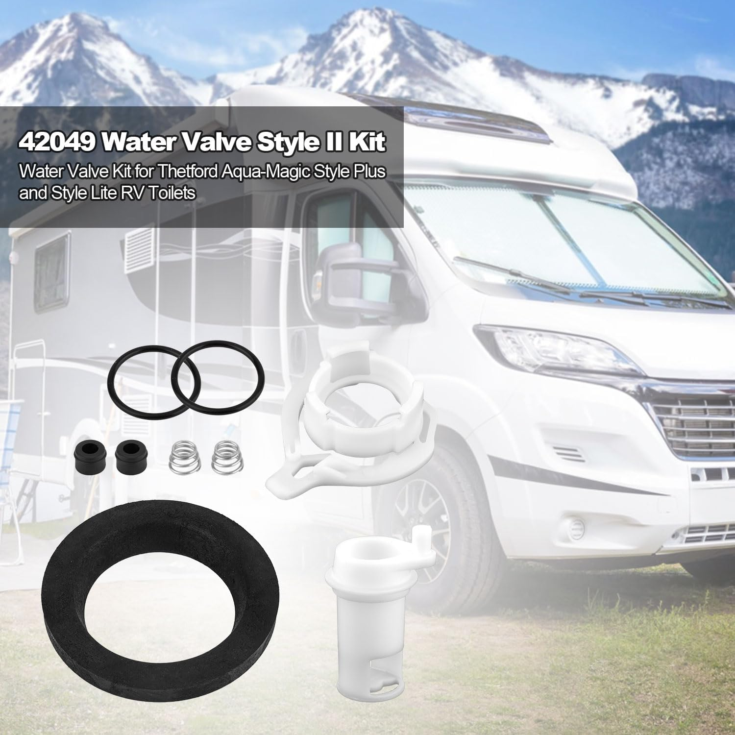 NQEUEPN 42049 Water Valve Replacement Kit for Thetford, RV Toilet Parts Compatible with Thetford Aqua Magic Style II Style plus Style Lite Toilet image number 2