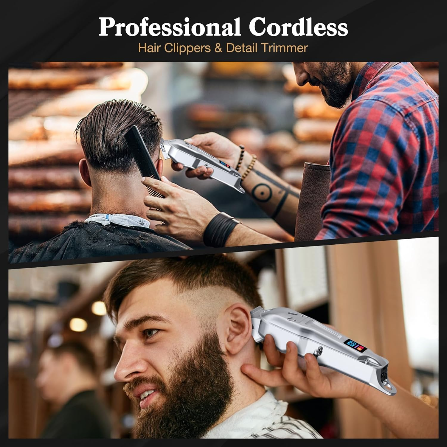 Ufree Hair Clippers for Men Professional, Barber Clippers and Trimmers Set, Cordless Hair Clippers for Hair Cutting Kit with LED Display, Electric Hair Trimmer, Gifts for Men, Silver image number 1