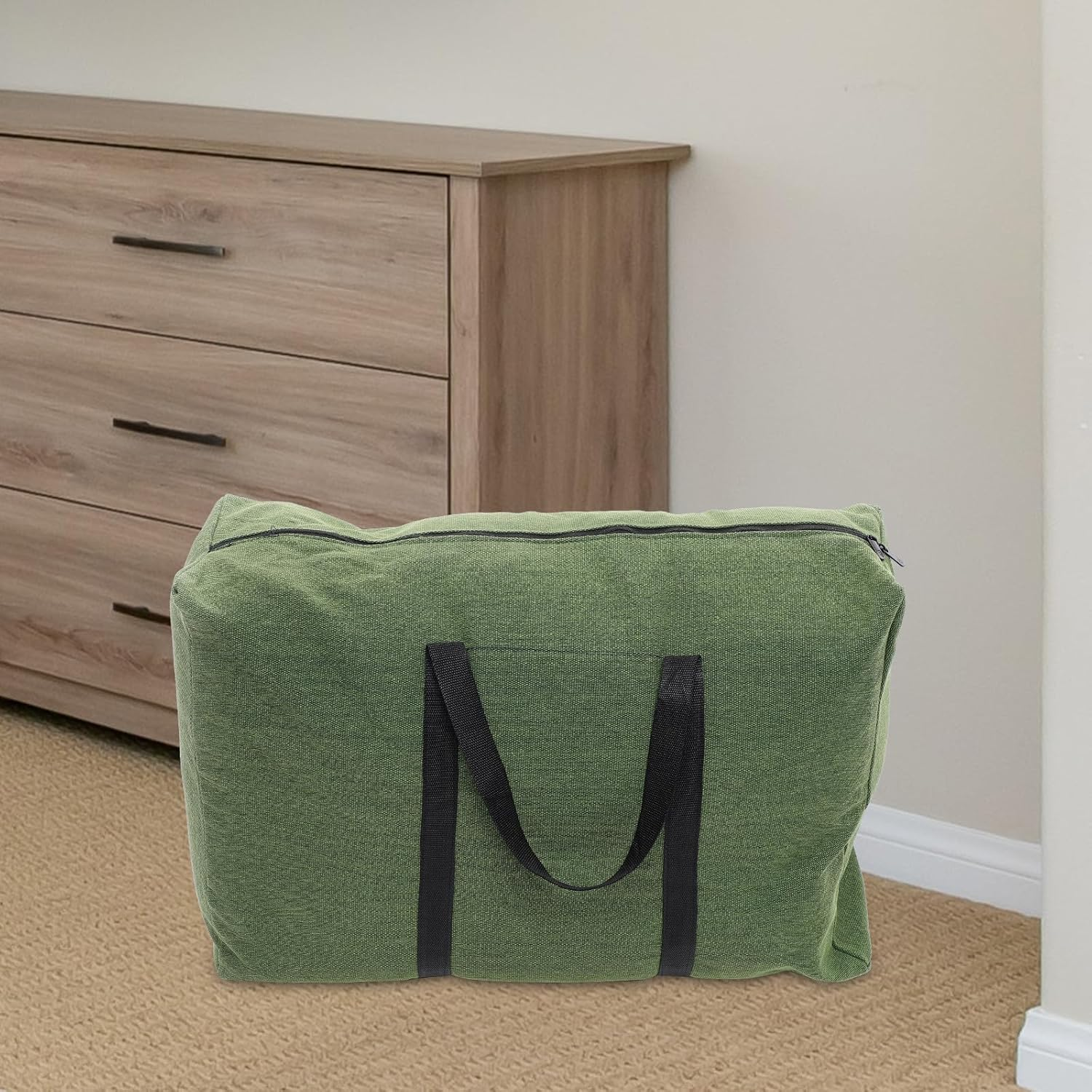 NOLITOY Large Olive Green Canvas Travel Duffle Bag with Zipper and Handle, Thickened Military-Style Luggage Storage Weekender Bag for Travel and Moving Random Color image number 1