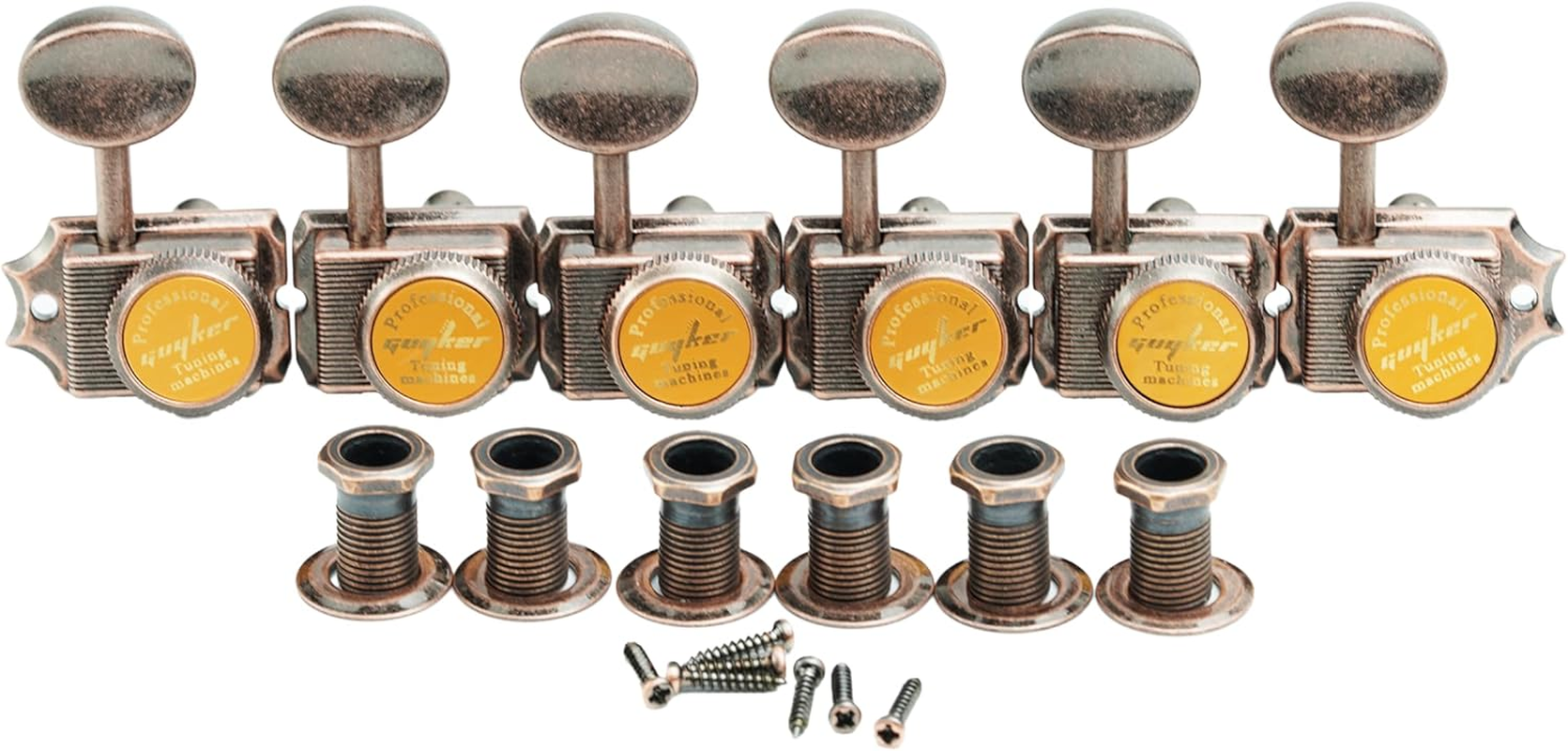 Guyker 6-In-Line Vintage Guitar Lock String Tuners &ndash; Locking Tuning Key Pegs Machine Heads Replacement Parts for ST TL Style Electric Guitars Gear Ratio 1:15 &ndash; Nickel