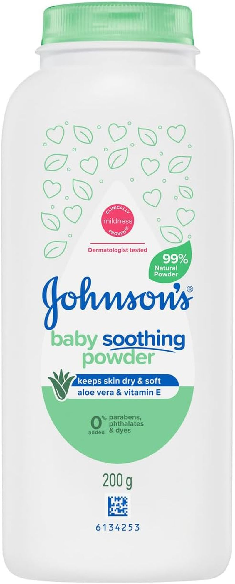Johnson&rsquo;S Baby Pure Cornstarch Aloe & VIT E Soothing Moisture Absorbing Baby Powder 200G|99% Natural, Plant-Based Cornstarch|Keep Skin Dry & Soft, Prevents Heat Rash & Chafing|Suitable for Adults & Babies