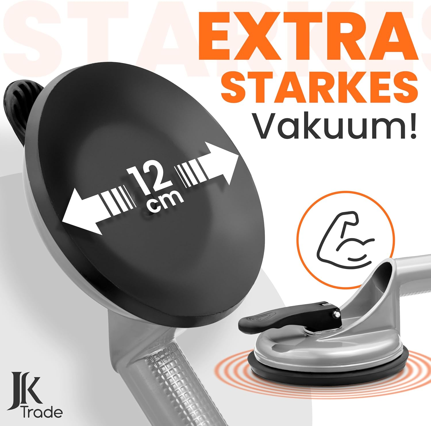 JK Trade&reg; Set of 2 Suction Lifters with Carry Handle Non-Slip Vacuum Lifter with Handle up to 120 Kg Load Capacity Suction Cup Lifting Tool as Transport Aid for Glass Panes, Tiles, Laminate (Grey) image number 2