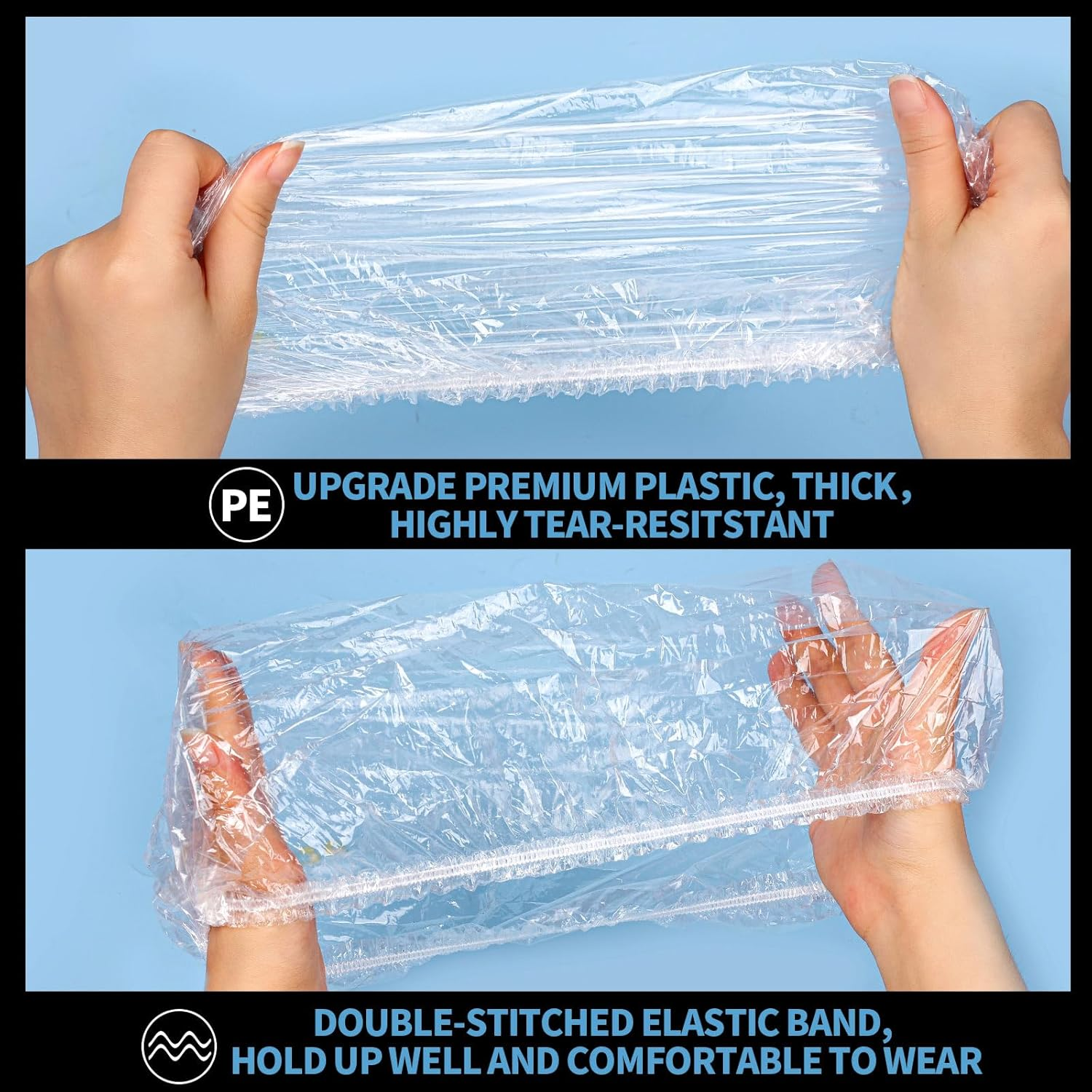 LEOBRO Extra Large Disposable Shower Cap, 100PCS, Clear Thick Plastic Hair Caps for Women, Hair Treatment, 20.5 INCH