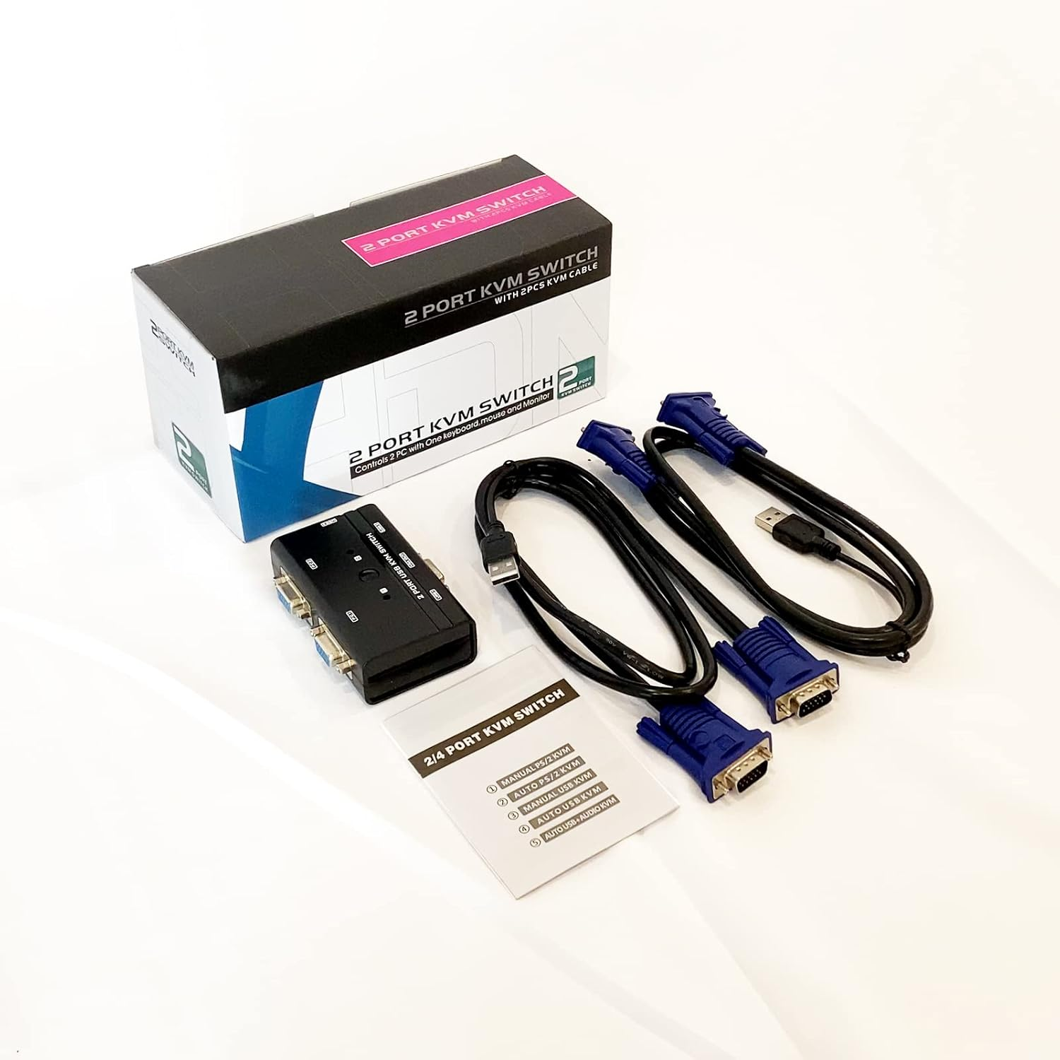 Yinker VGA KVM Switch, 2 Port USB VGA KVM Switch W/2 KVM Cables & 3 USB Hubs for 2 Computers Share One Monitor Keyboard Mouse image number 2