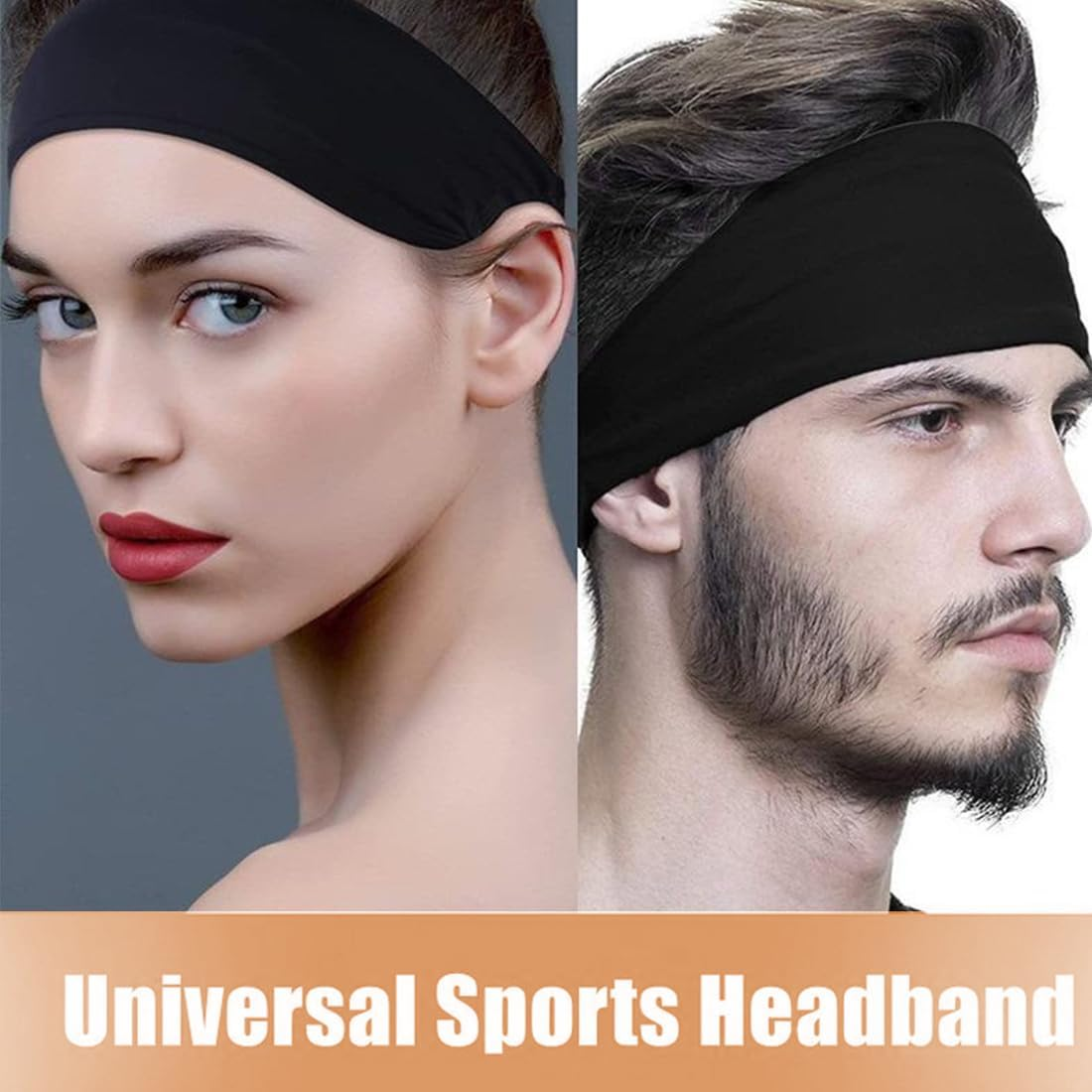 Pack of 2 Hair Bands, Black, 7 Cm Wide Headband, Elastic Headband, Unisex, Non-Slip Headband for Running, Cycling, Yoga, Fitness, Soft Sweatband image number 4