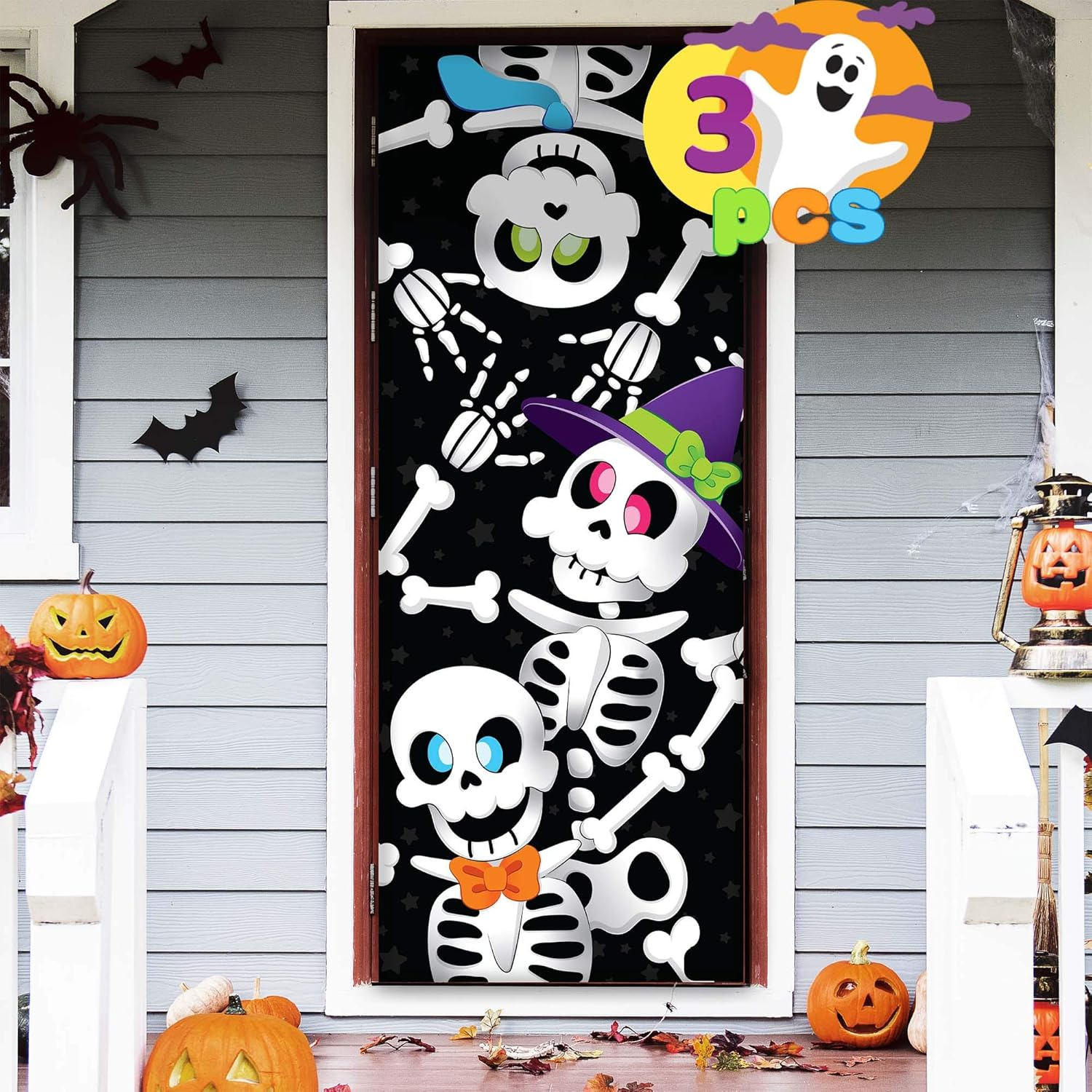 JOYIN 3 Pcs 3D Design Cute Skeleton Family Door Cover 30&rsquo;&rsquo; X 72&rsquo;&rsquo; for Halloween Door, Window and Wall Cover Decoration image number 6