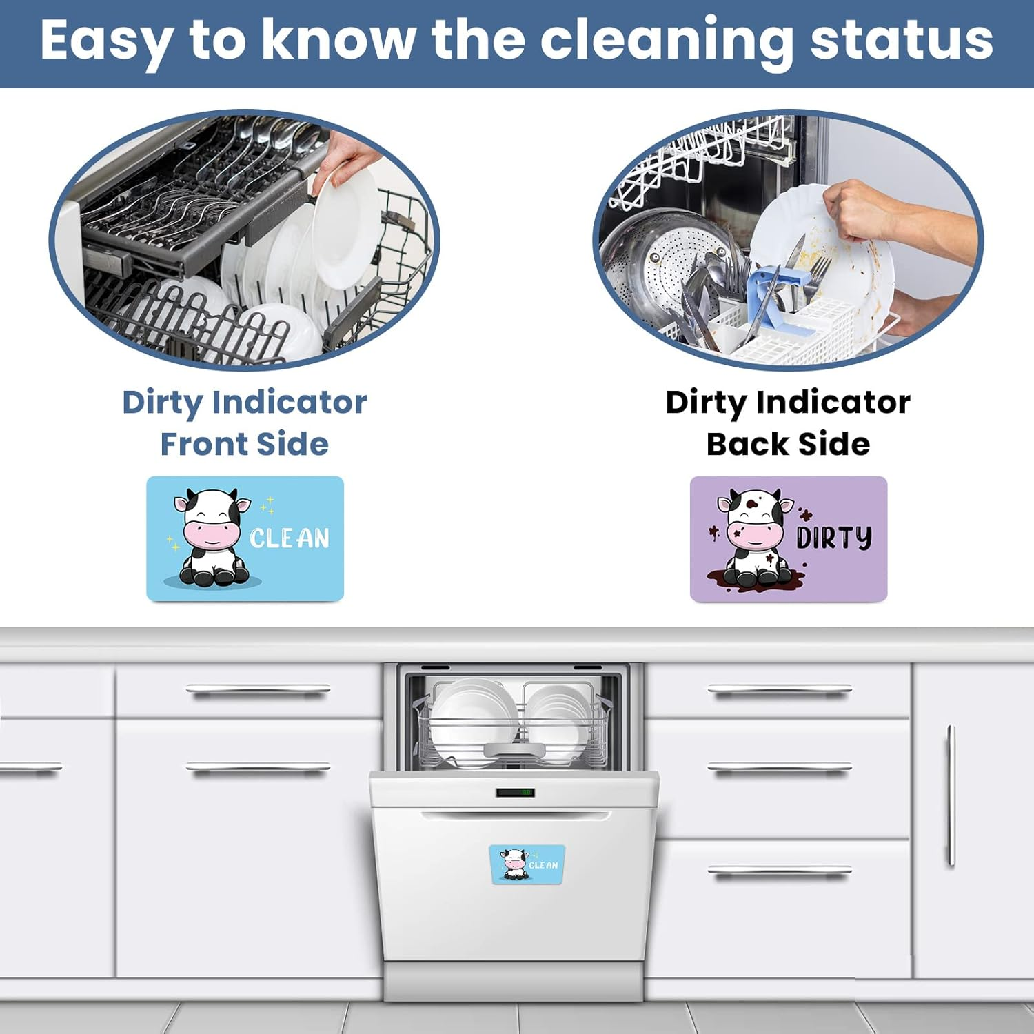HSSPIRITZ Funny Cute Cow Cartoon Clean Dirty Dishwasher Magnet,Universal Kitchen Flip Sign Indicator,Refrigerator Dish Washer Laundry Accessories Decor Magnet for Mother'S Day (Cow) image number 6