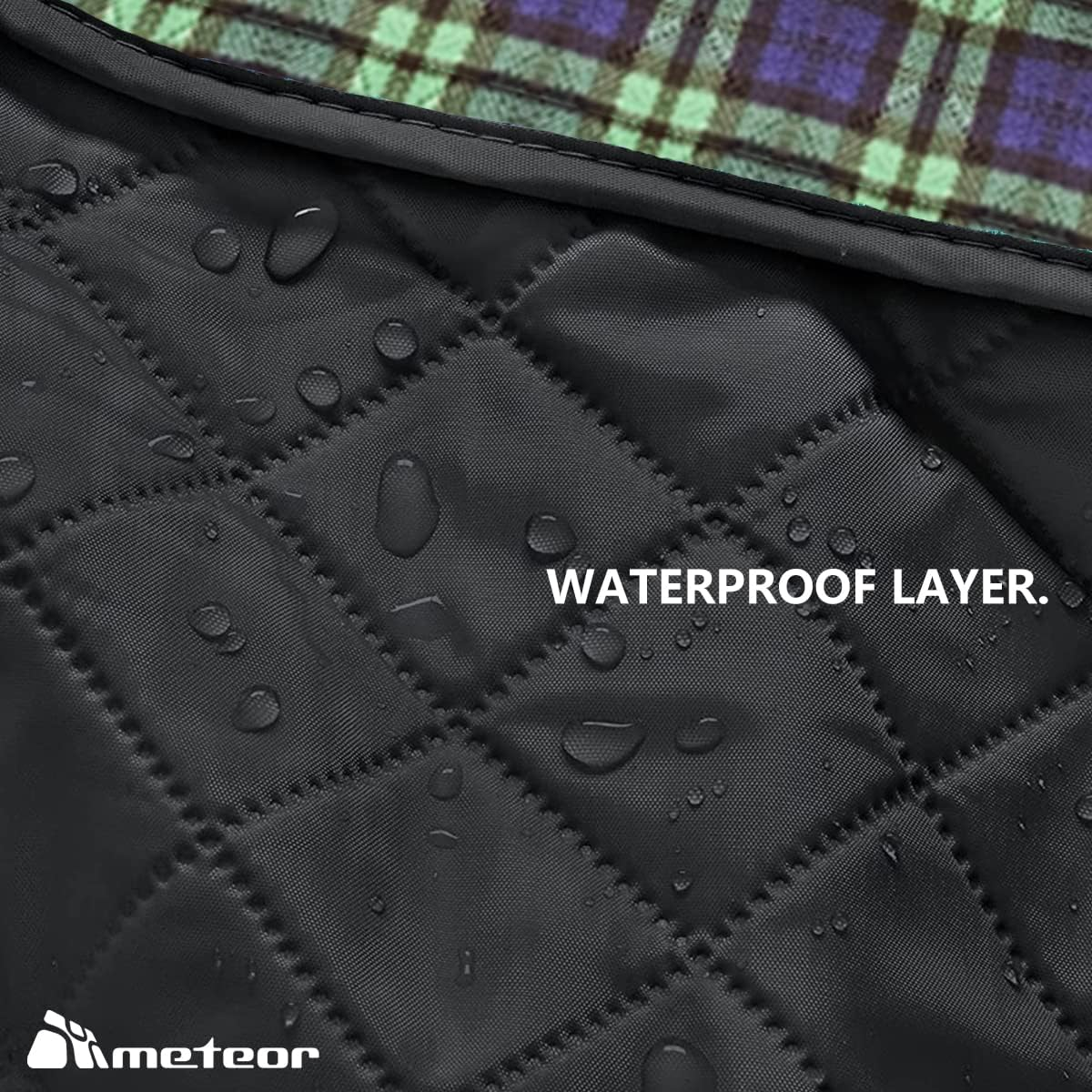Meteor Picnic Mat Extra Large 210X140Cm - Picnic Rug, Camping Mat, Picnic Blanket, Waterproof, Windproof, Quilted Fleece Outdoor Mat for Camping, Beach, Travel, Stadium & Pets - Black With Fleece Tartan Plaid image number 6