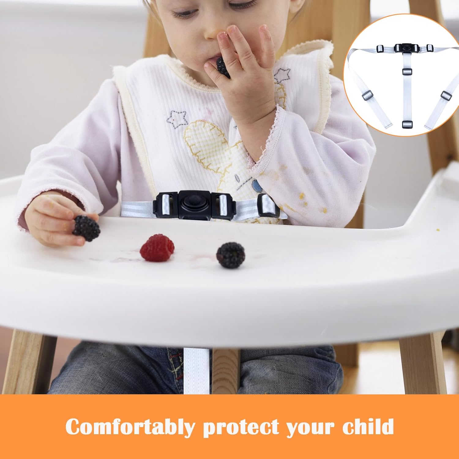 Baby High Chair Strap, 1 PCS Kids Chair Seat Belt, High Chair Straps Replacement for IKEA Antilop High Chair, Heavy Duty 3 Point Harness Seat Belt, Soft & Comfortable on Baby'S Skin, Easy to Use image number 4