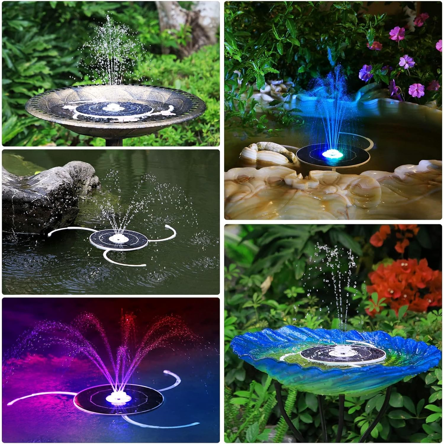 AISITIN 3.5W LED Solar Fountain 7.1In（18Cm ) 3000Mah Built-In Battery Solar Water Pump Floating Fountain with 6 Nozzles for Bird Bath for Fish Tank, Pond or Garden Decoration Solar Water Fountain image number 3