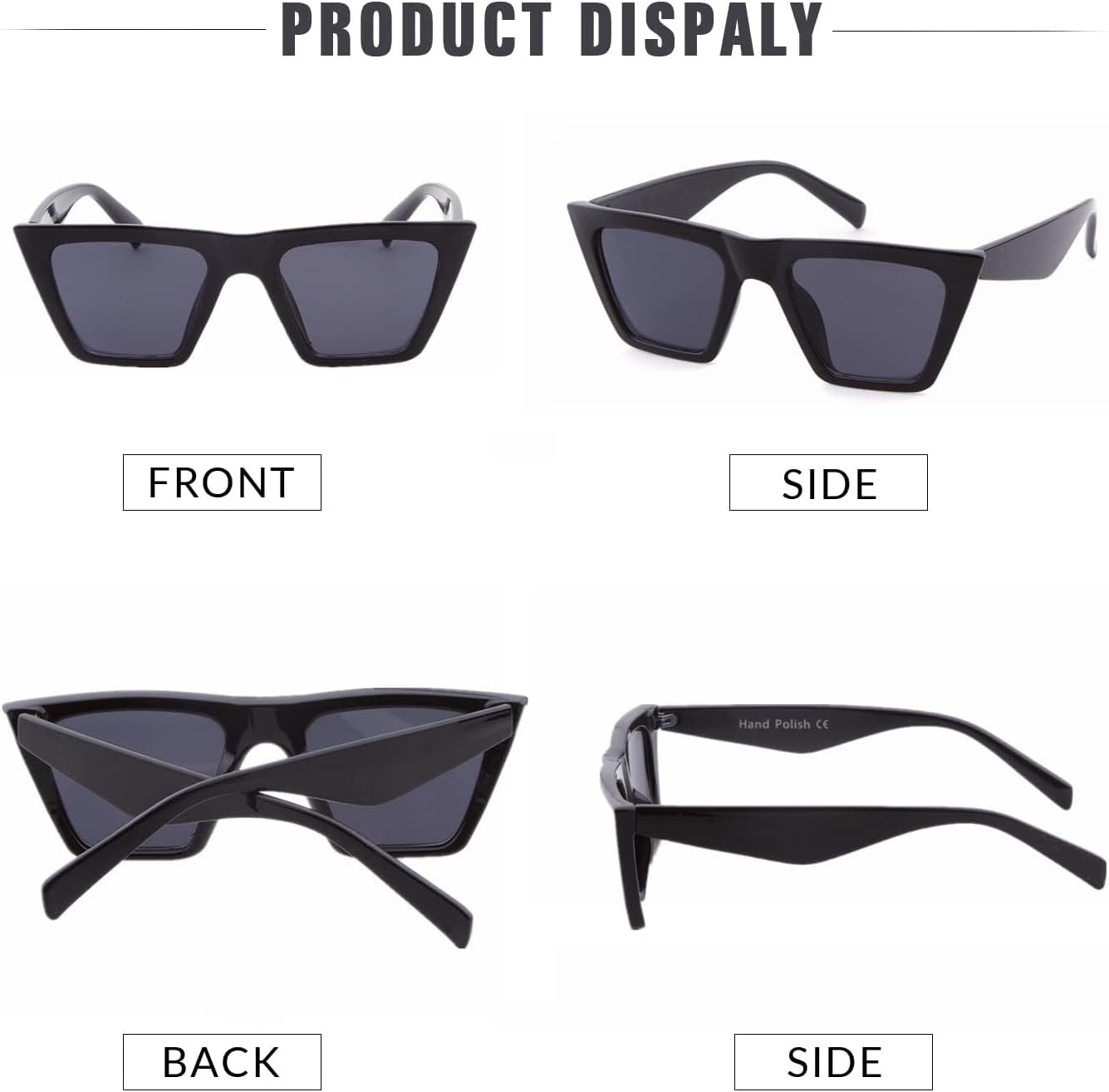 SORVINO Cateye Square Sunglasses for Women Men Trendy Retro Classic Vintage Square Sunglasses Black