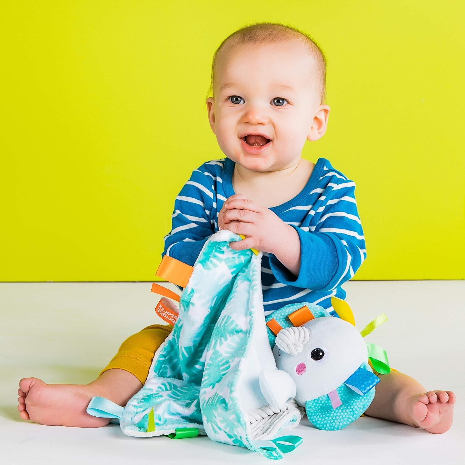 Bright Starts Cuddle 'N Tags 2-Sided Lovie Soothing Blanket, Elephant, Newborn + image number 4