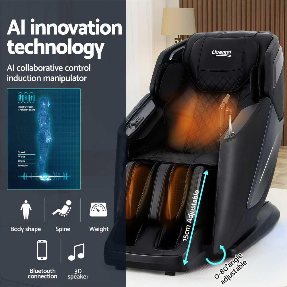 Livemor 4D Massage Chair Electric Recliner Home Massager Black image number 2